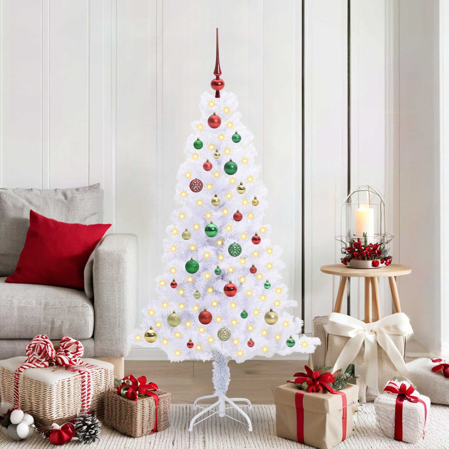 vidaXL Artificial Christmas Tree with Stand White 150 cm PVC and Steel 1
