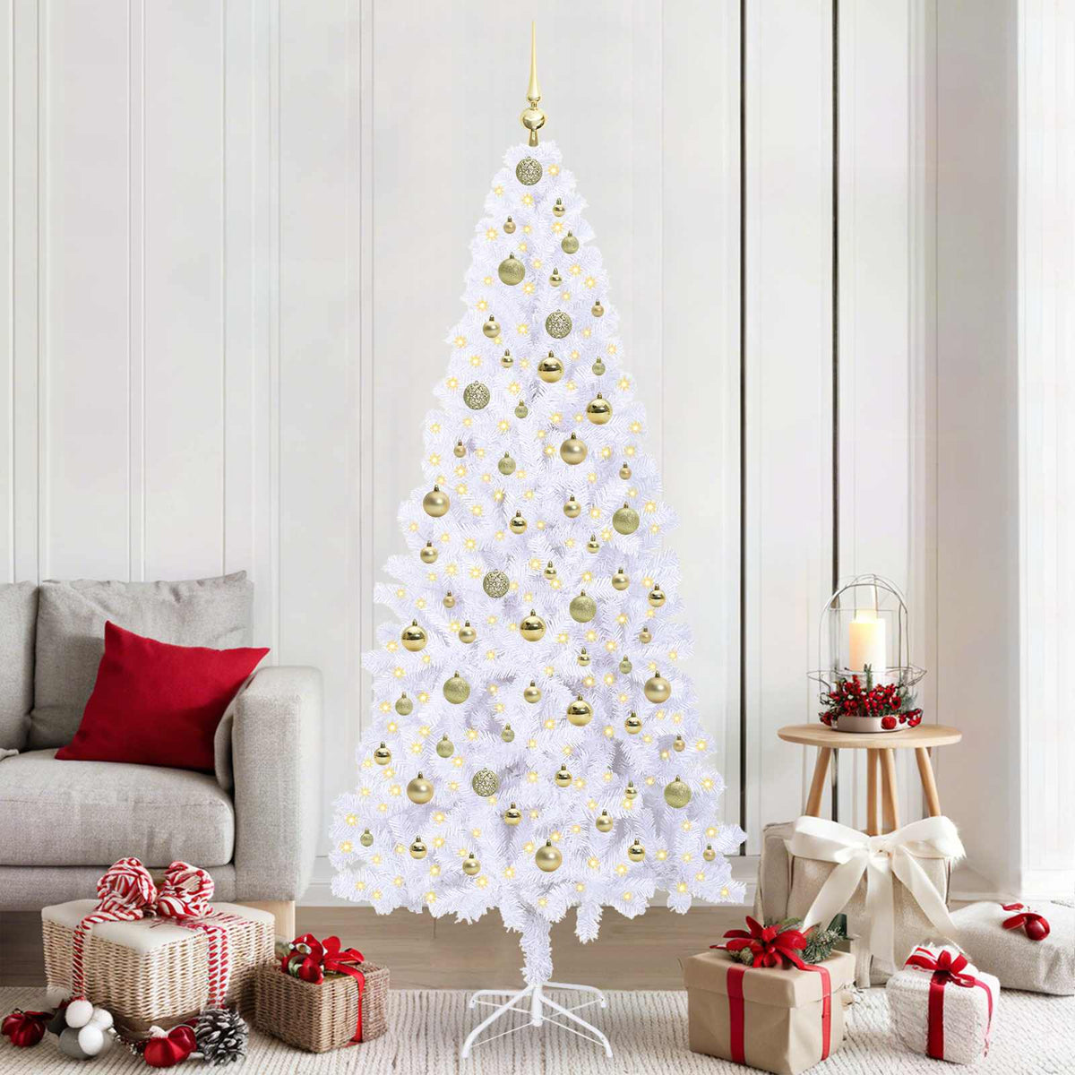 vidaXL Artificial Christmas Tree with Stand White 210 cm PVC and Steel 1