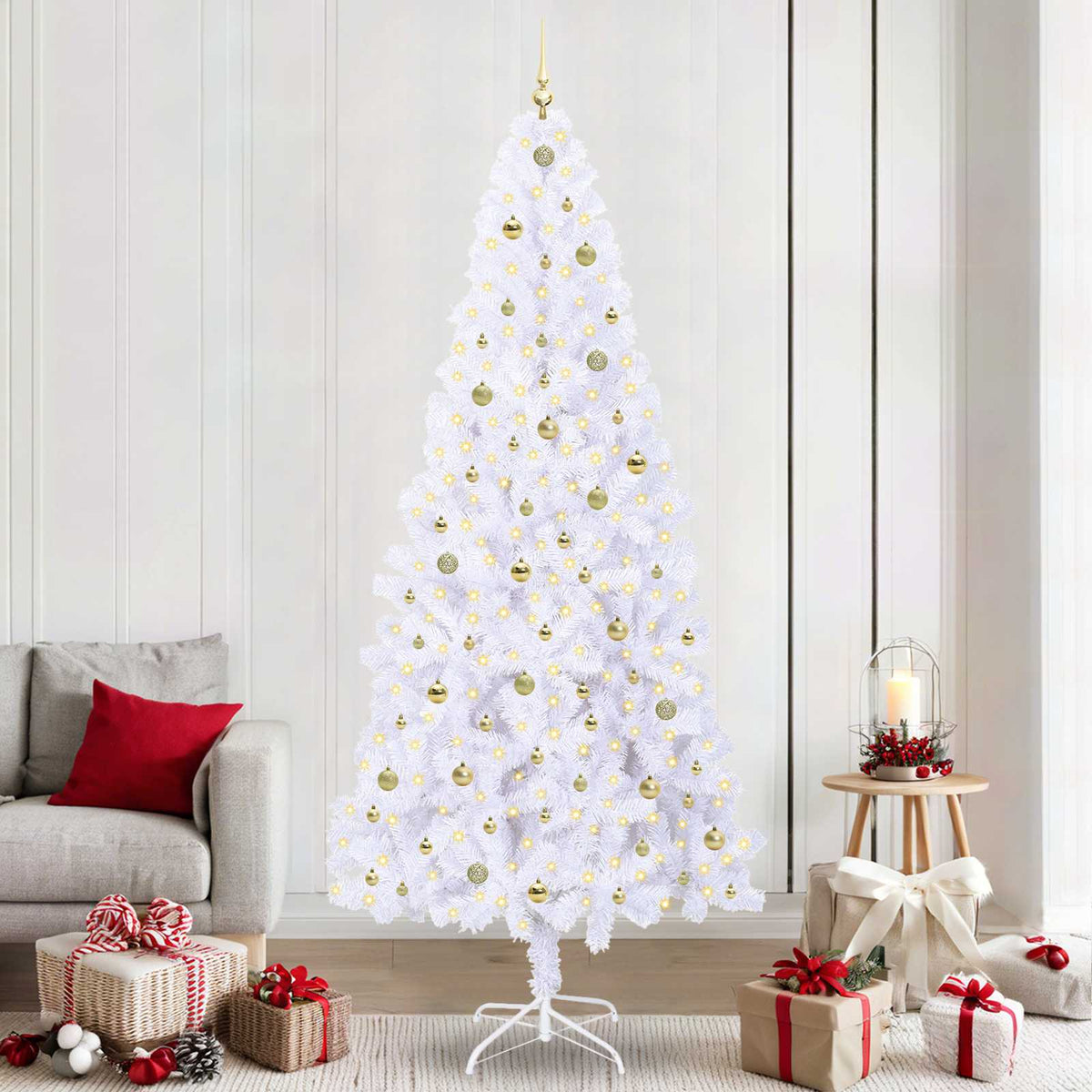 vidaXL Artificial Christmas Tree with Stand White 240 cm PVC and Steel 1