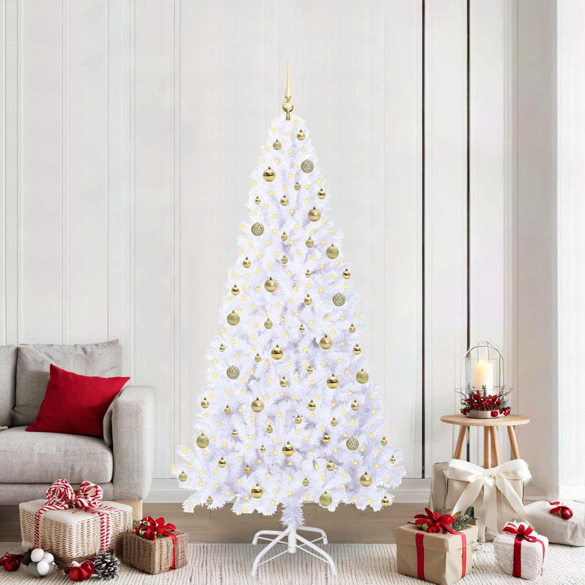 vidaXL Artificial Christmas Tree with Stand White 210 cm PVC and Steel 1