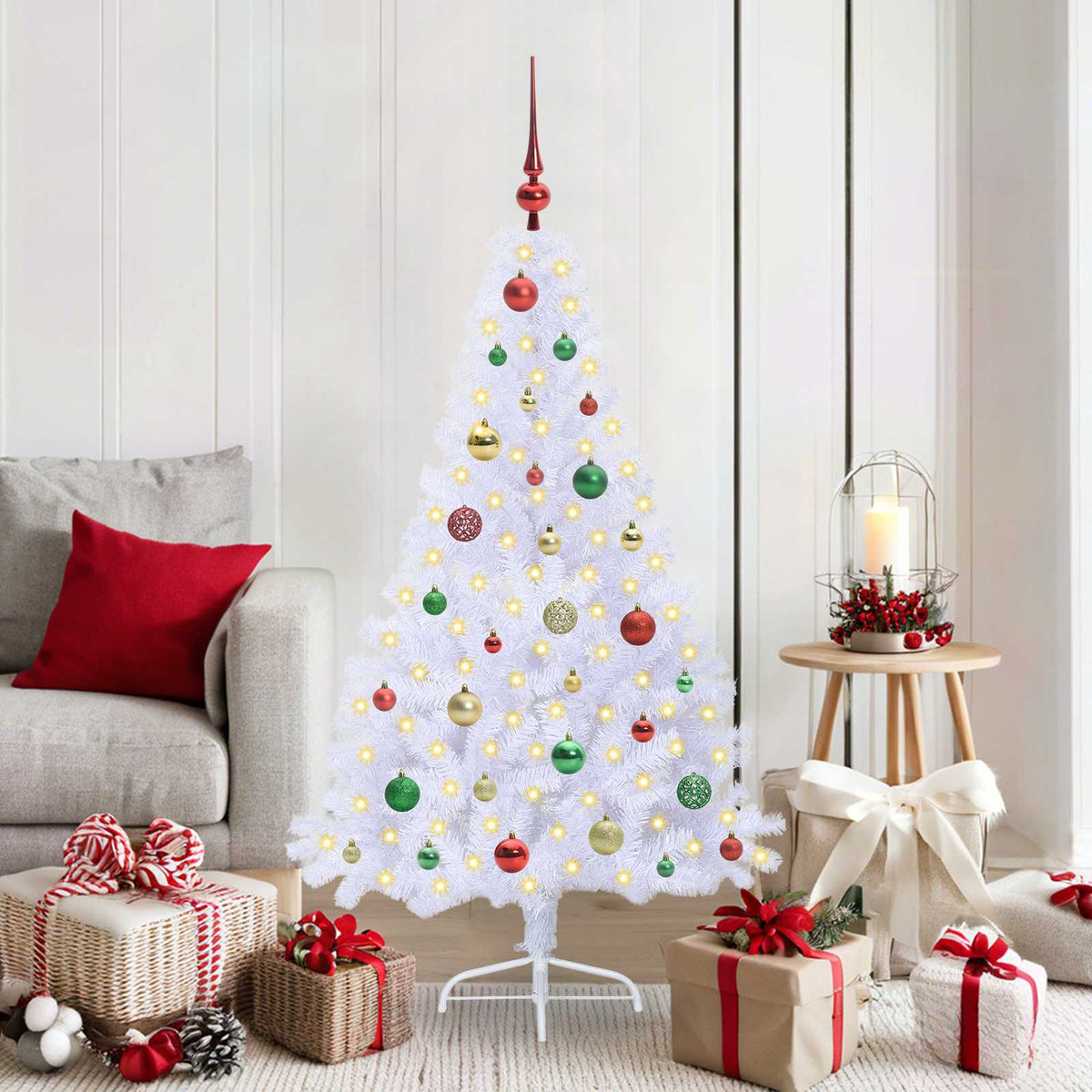 vidaXL Artificial Christmas Tree with Stand White 150 cm PVC and Steel 1