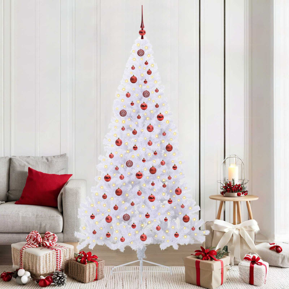 Artificial Christmas Tree with Stand White PVC and Steel Red 210 cm