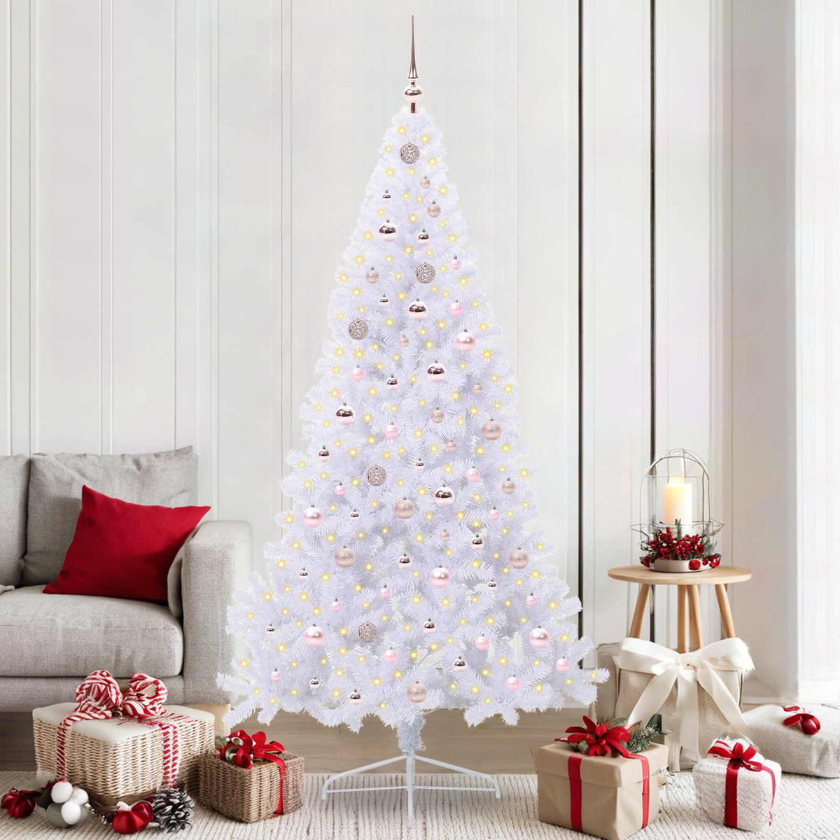 Artificial Christmas Tree with Stand White PVC and Steel Pink 210 cm