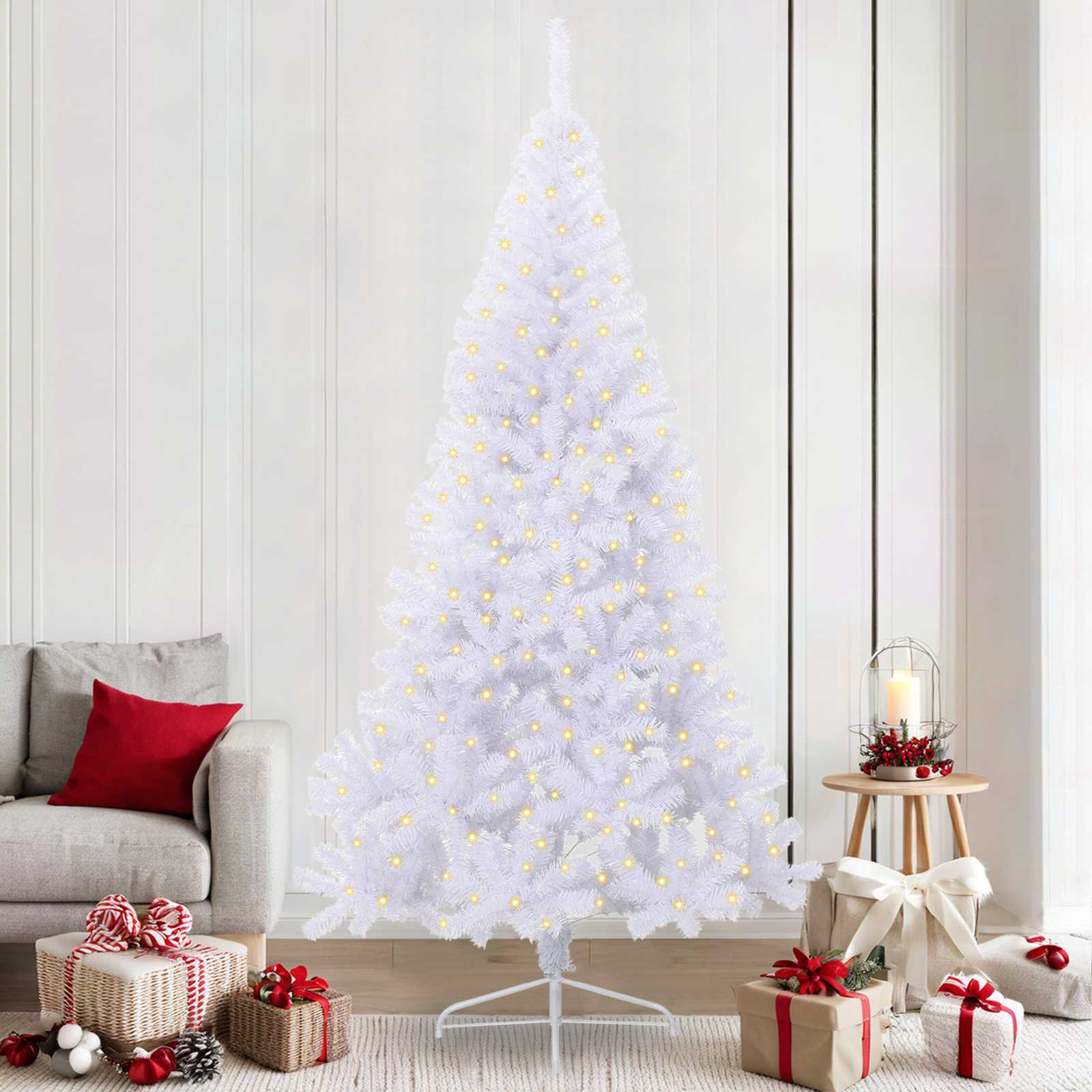 vidaXL Artificial Christmas Tree with Stand White 240 cm PVC and Steel 1