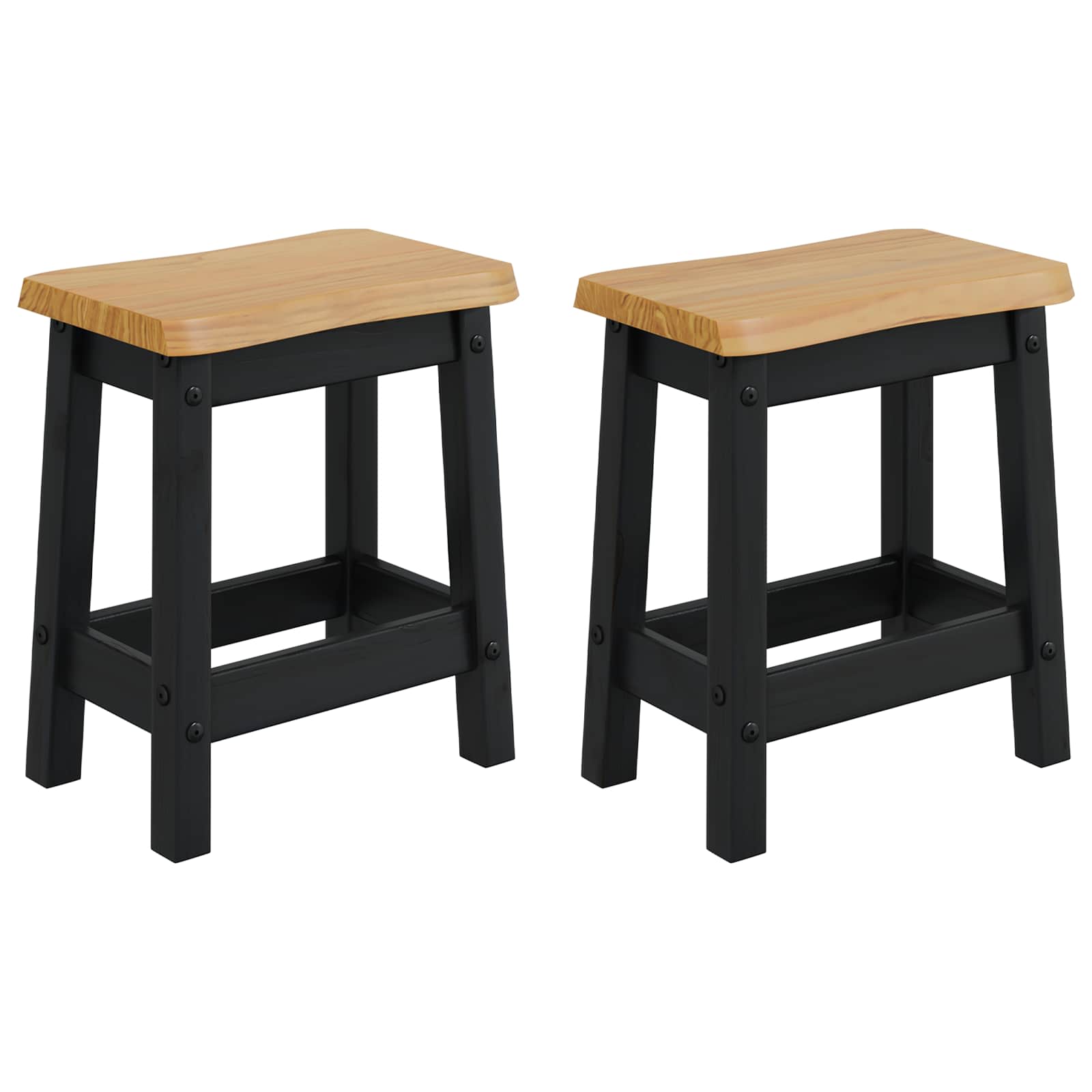 vidaXL Bar Stool EKAI 2 pcs Black 40 x 29 x 45.5 cm Solid Pine Wood 2