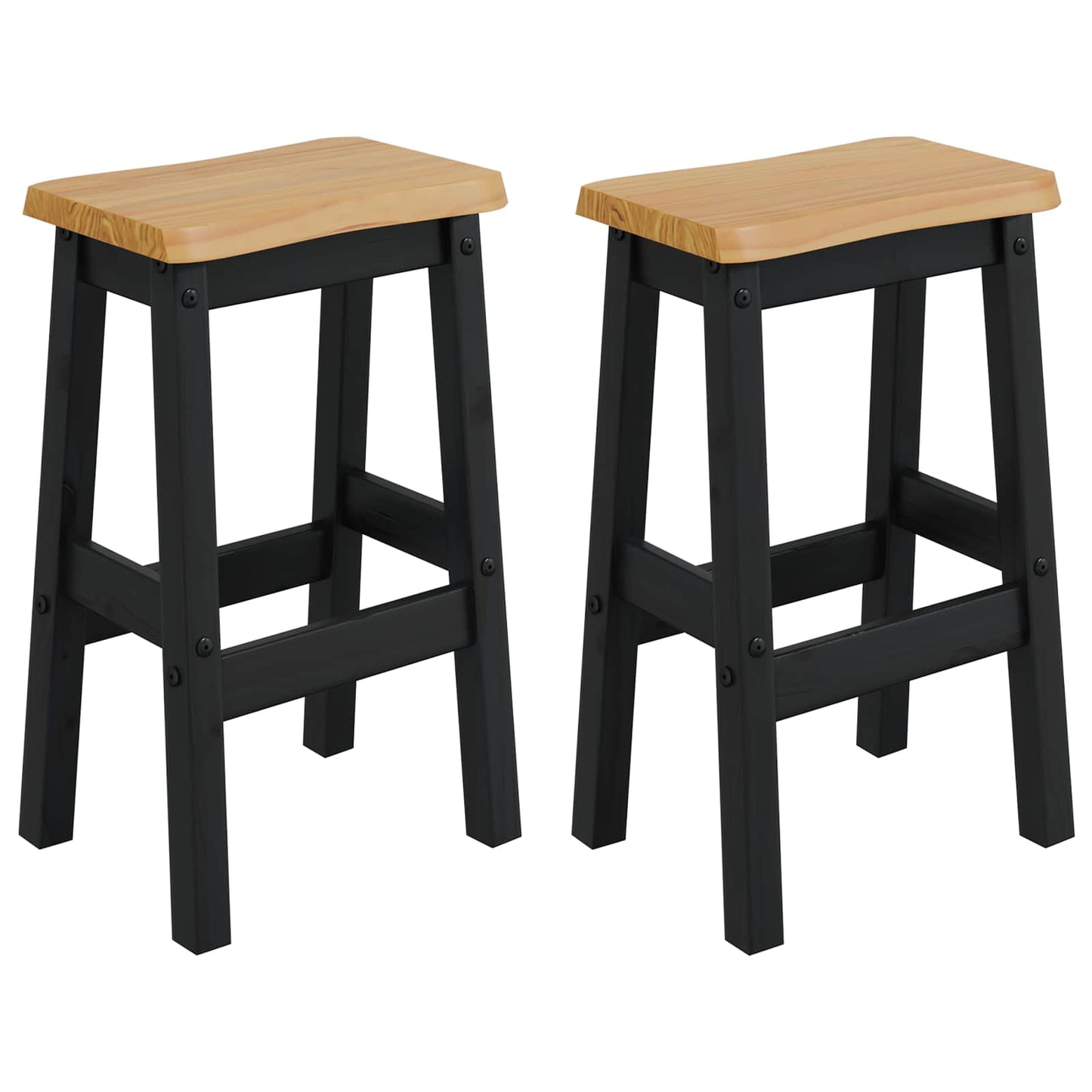 vidaXL High Bar Stool EKAI 2 pcs Black 40 x 29 x 63 cm Solid Pine Wood 2