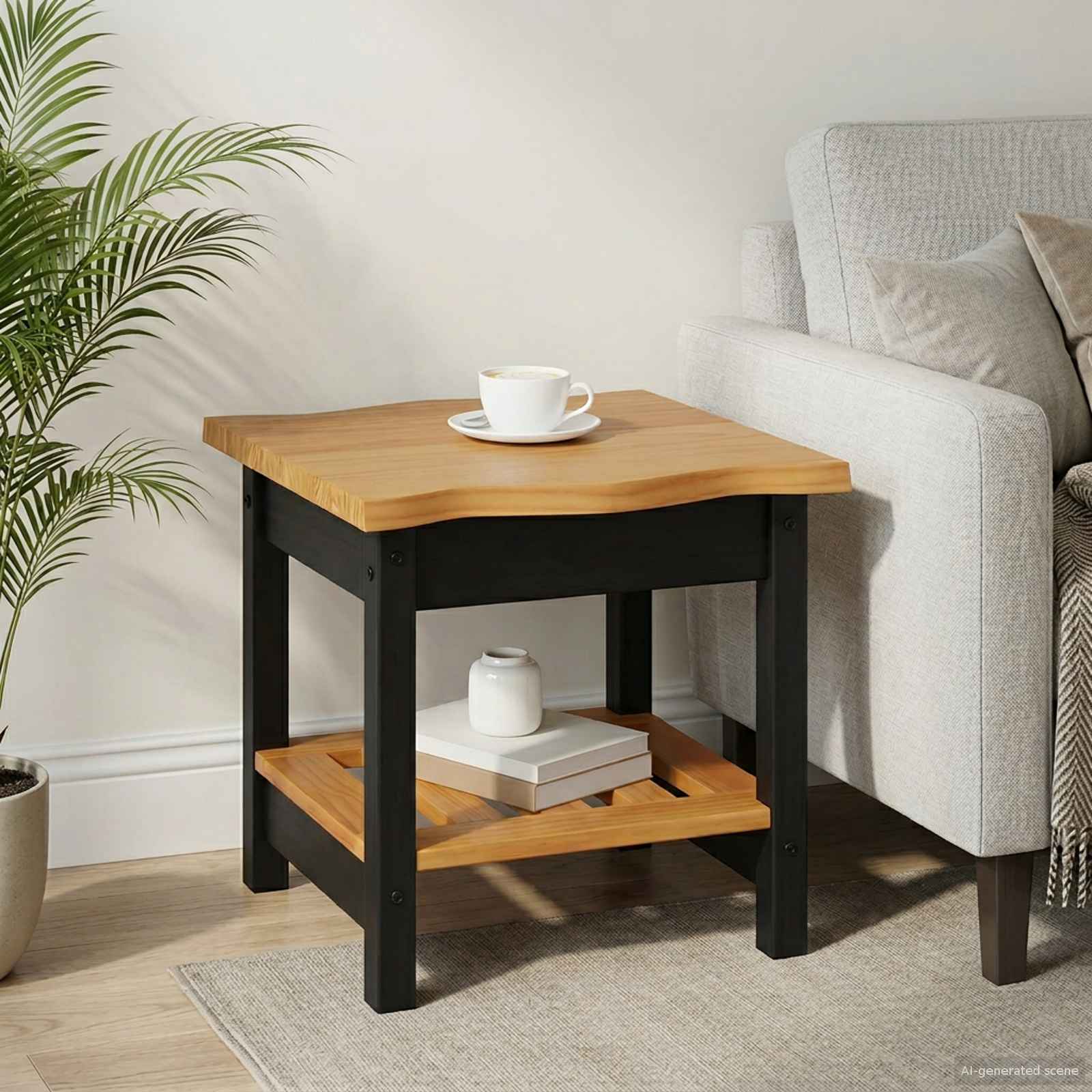 VidaXL Side Table EKAI Black 50 x 50 x 45.5 cm Solid Pine Wood 1