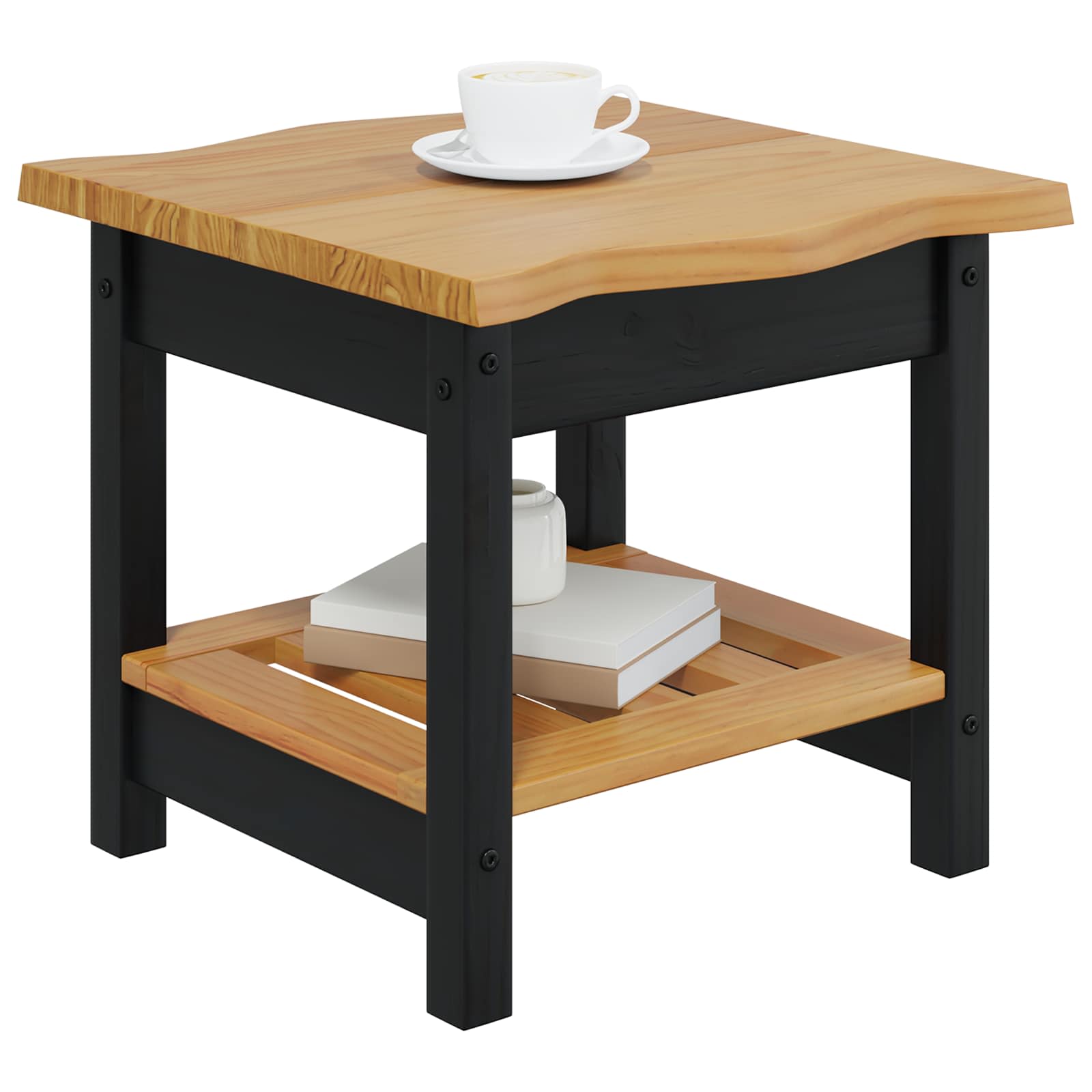 VidaXL Side Table EKAI Black 50 x 50 x 45.5 cm Solid Pine Wood 3