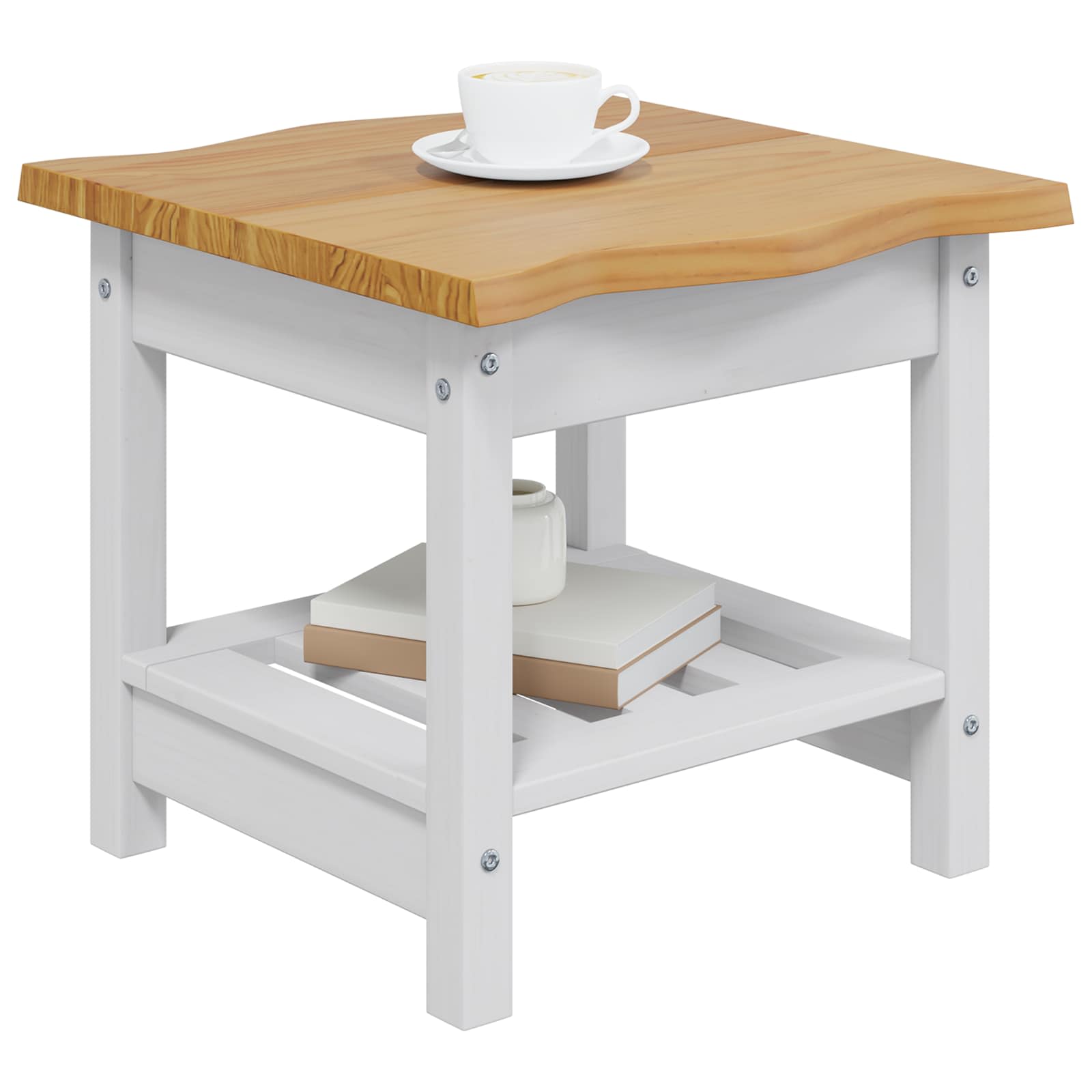 VidaXL Side Table EKAI White 50 x 50 x 45.5 cm Solid Pine Wood 3
