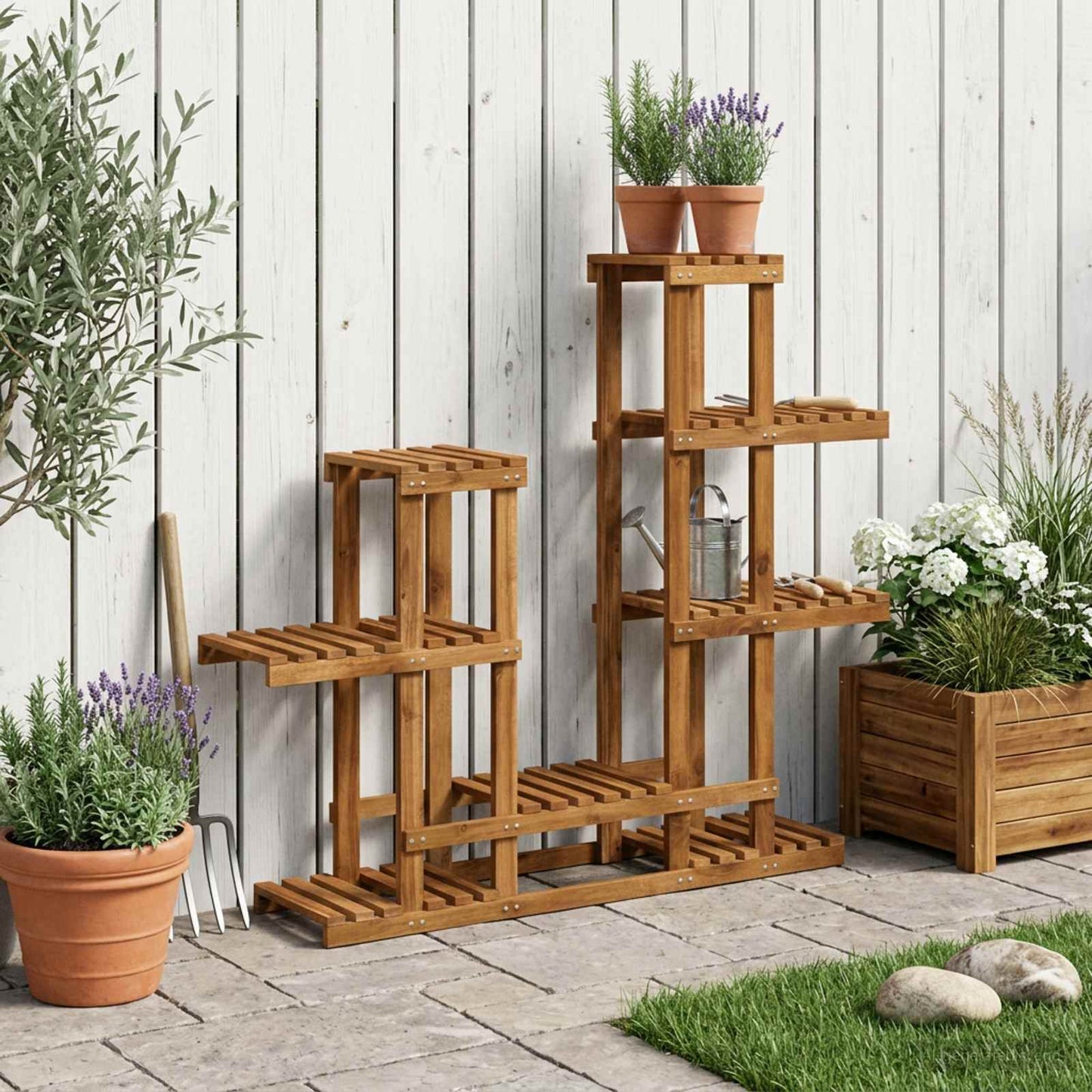 vidaXL Plant Stand Natural 118 x 25 x 96.5 cm Solid Acacia Wood 1