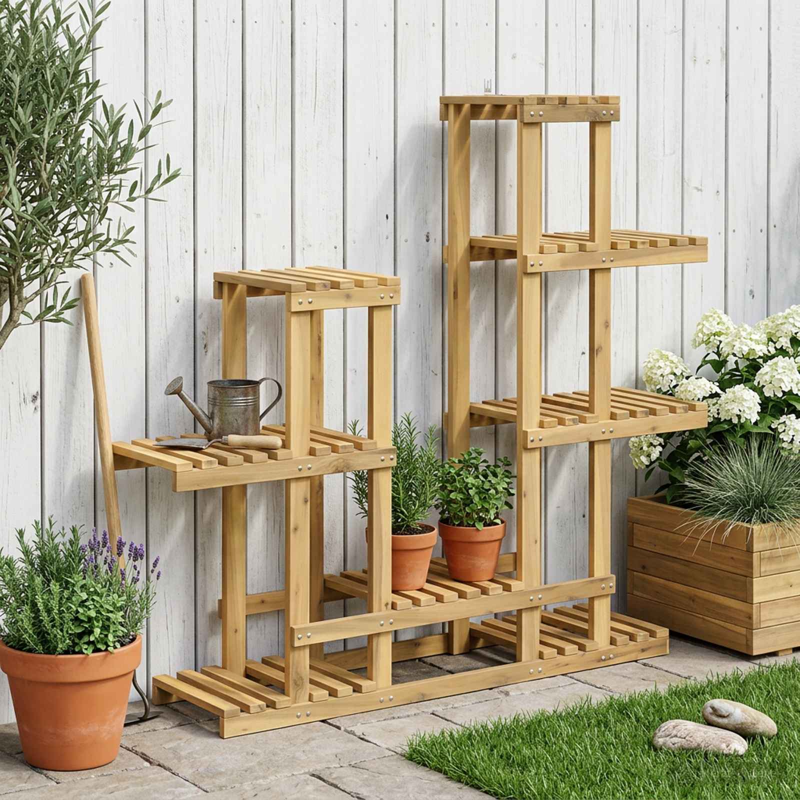 vidaXL Plant Stand White 118 x 25 x 96.5 cm Solid Acacia Wood 1