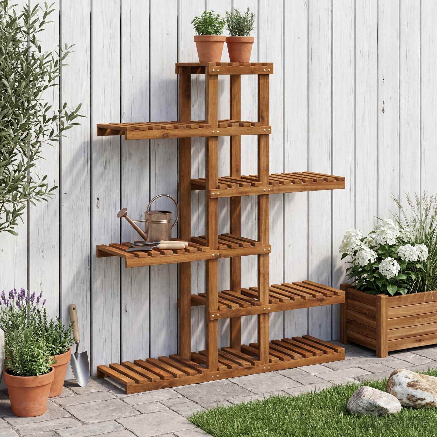 vidaXL Plant Stand Natural 93 x 25 x 114.5 cm Solid Acacia Wood 1