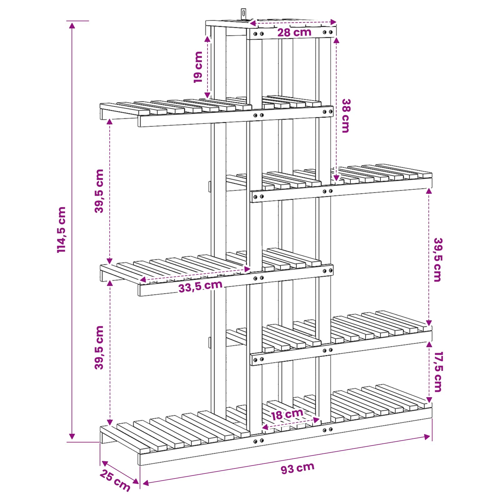 vidaXL Plant Stand Natural 93 x 25 x 114.5 cm Solid Acacia Wood 6