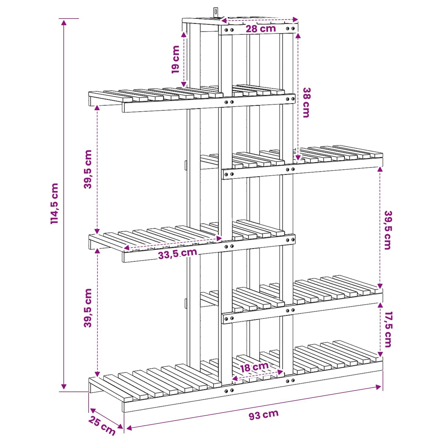 vidaXL Plant Stand White 93 x 25 x 114.5 cm Solid Acacia Wood 6