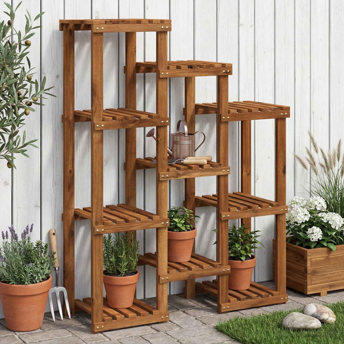 vidaXL Plant Stand Natural 85 x 30 x 114.5 cm Solid Acacia Wood 1