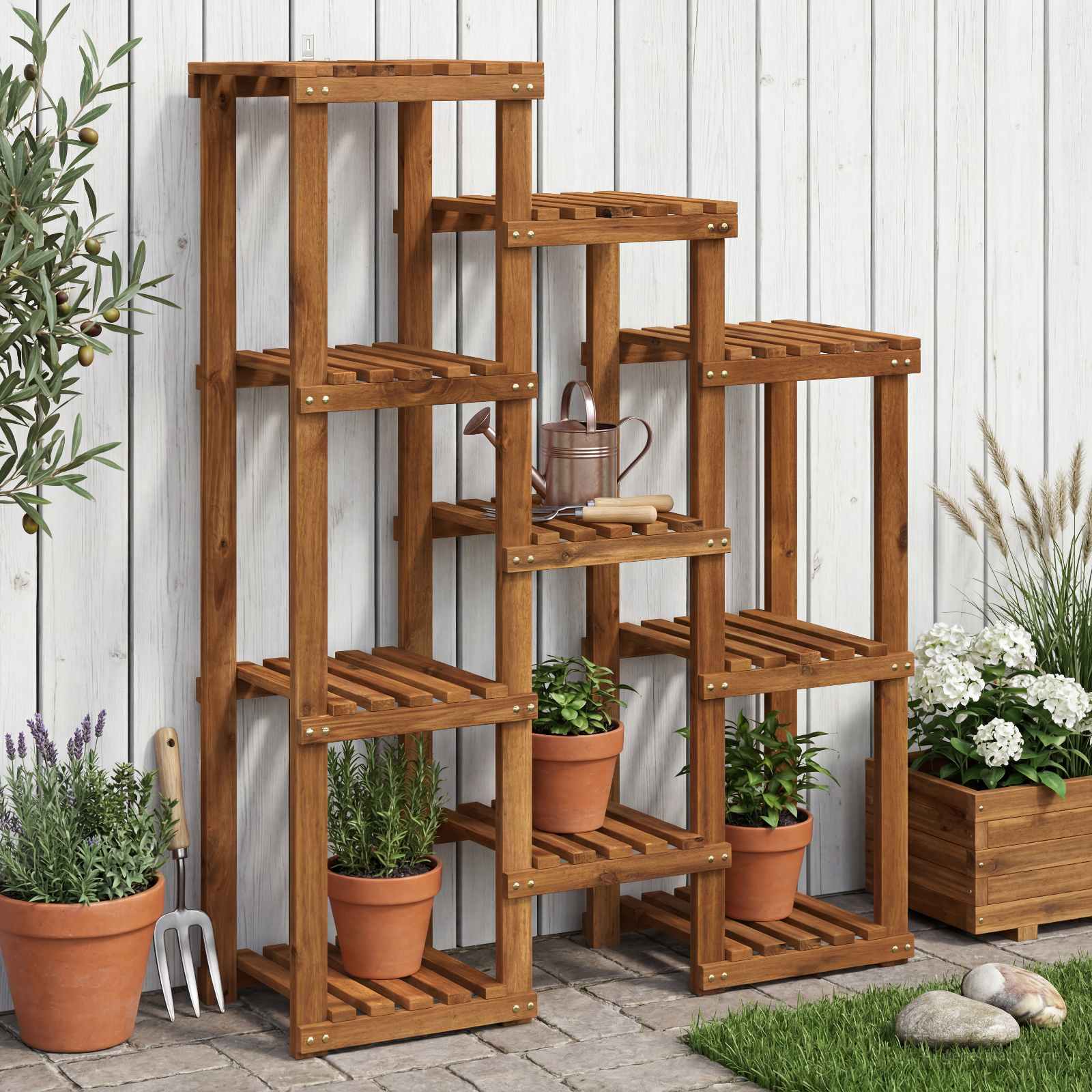 vidaXL Plant Stand Natural 85 x 30 x 114.5 cm Solid Acacia Wood 1