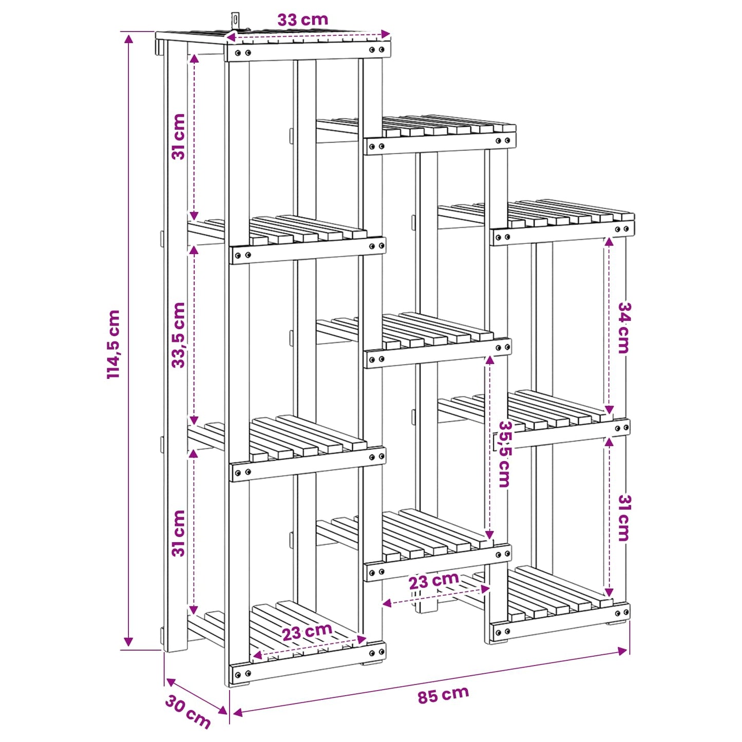 vidaXL Plant Stand Natural 85 x 30 x 114.5 cm Solid Acacia Wood 6