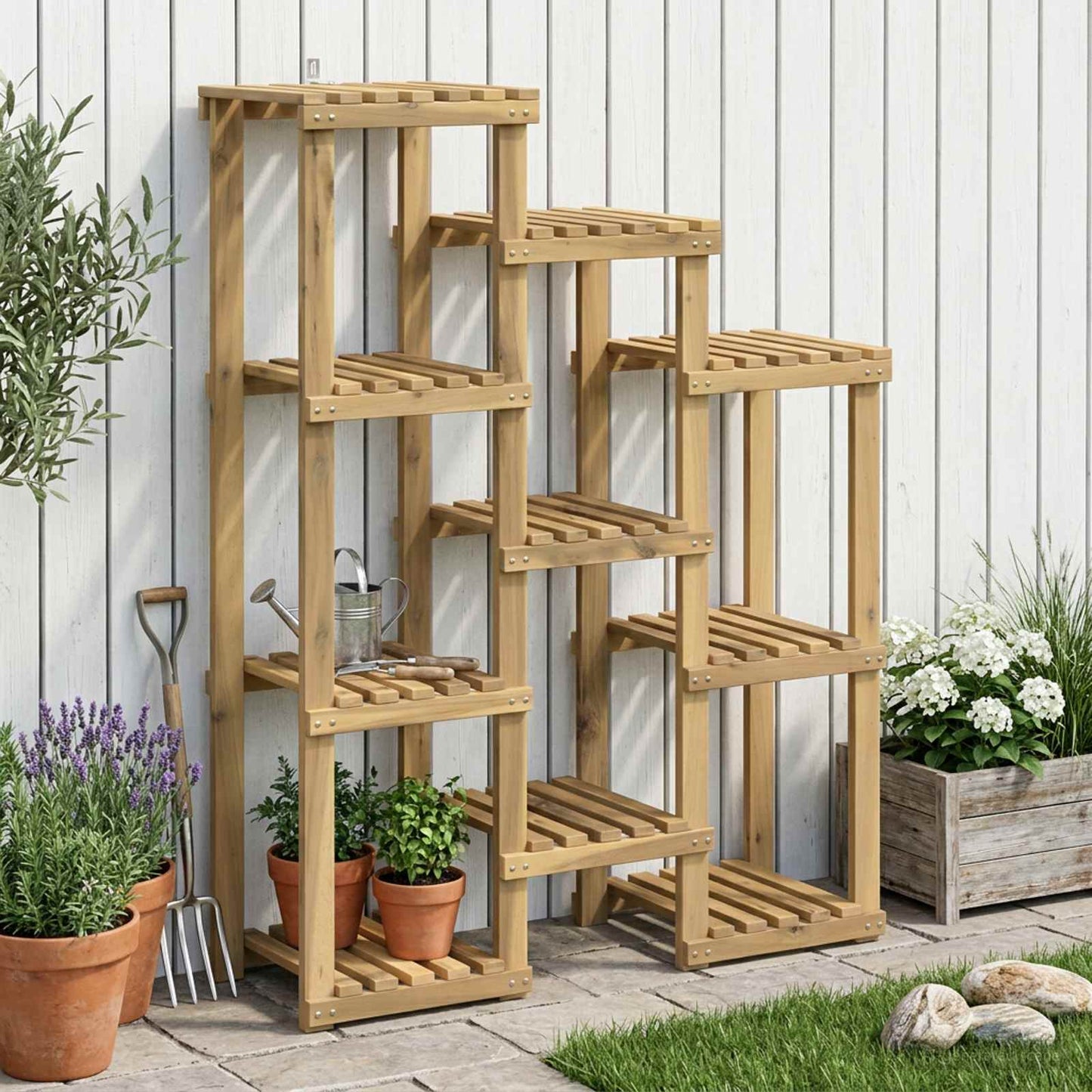 vidaXL Plant Stand White 85 x 30 x 114.5 cm Solid Acacia Wood 1