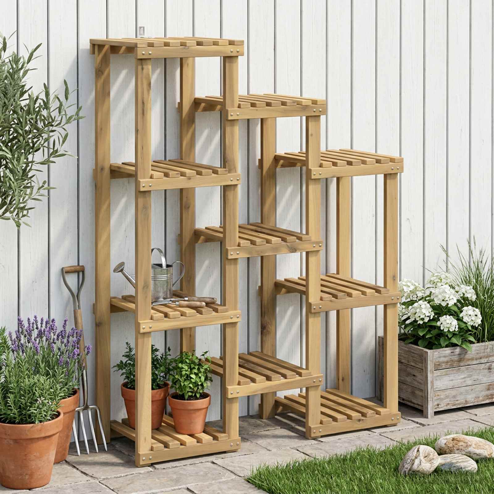 vidaXL Plant Stand White 85 x 30 x 114.5 cm Solid Acacia Wood 1