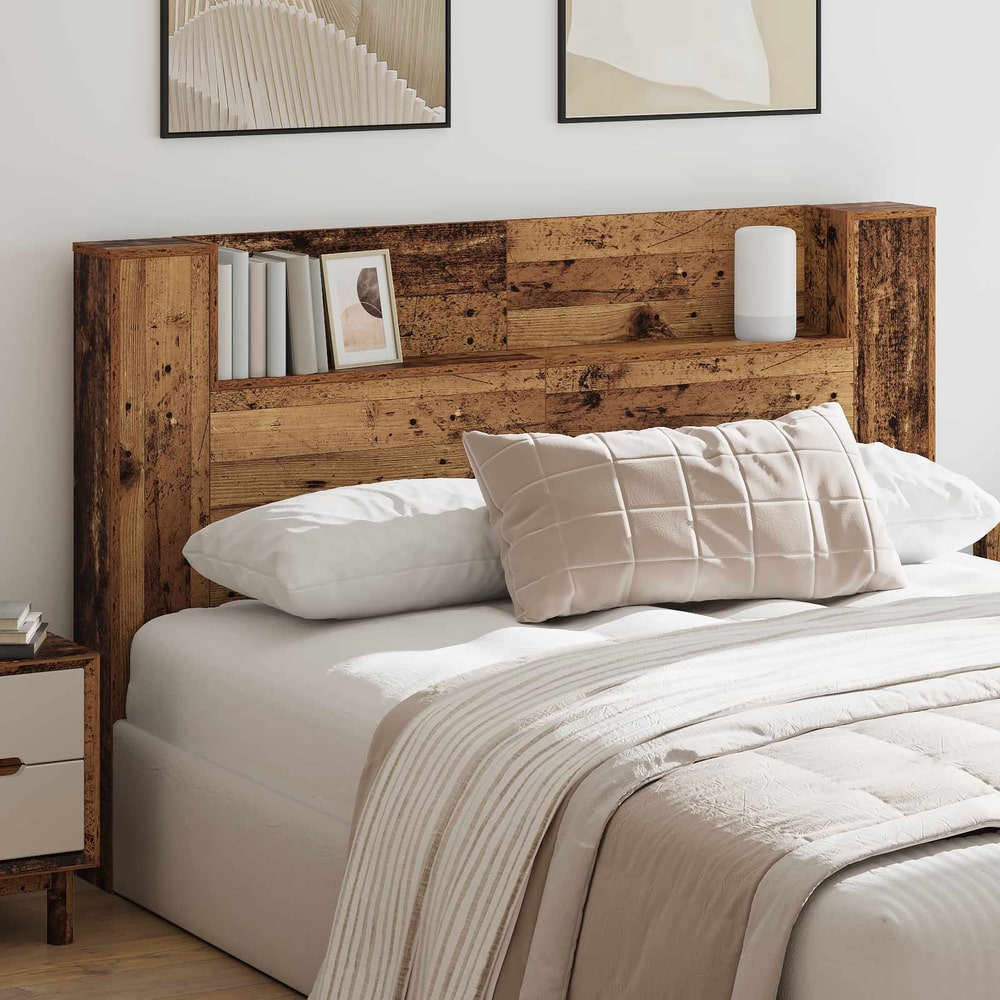 Storage Headboard with LED Engineered Wood 160 cm Old wood