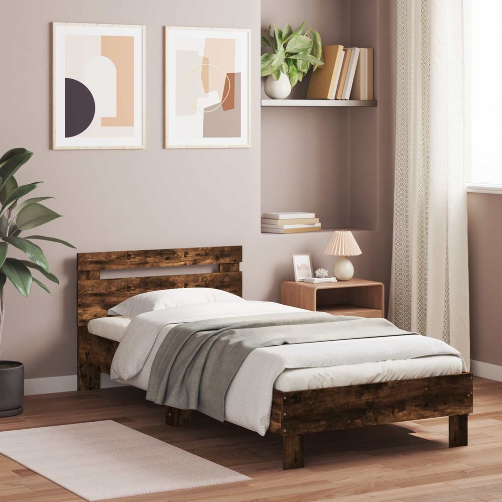 Bed Frame with LED without Mattress Smoked Oak 80 x 200 cm