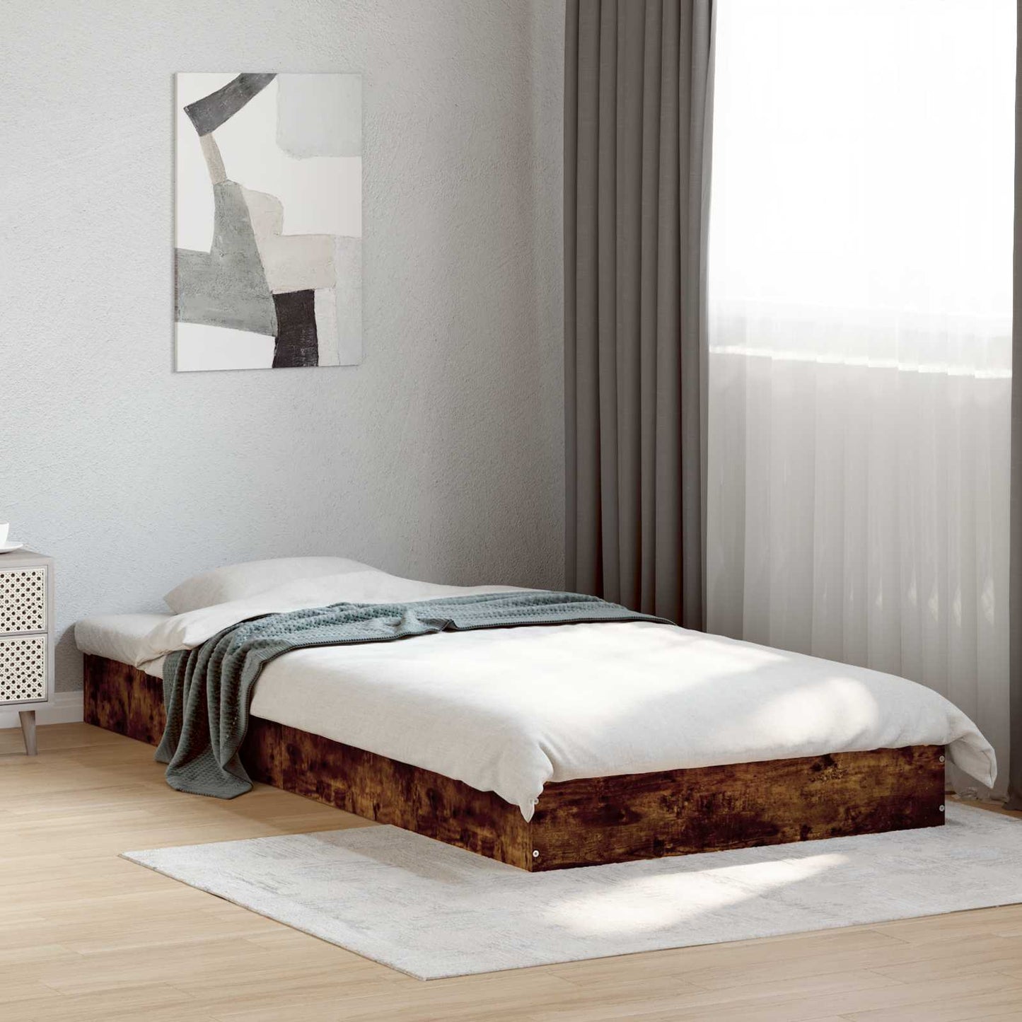 vidaXL Floor Bed Frame Smoked Oak 80 x 200 cm Engineered Wood 1