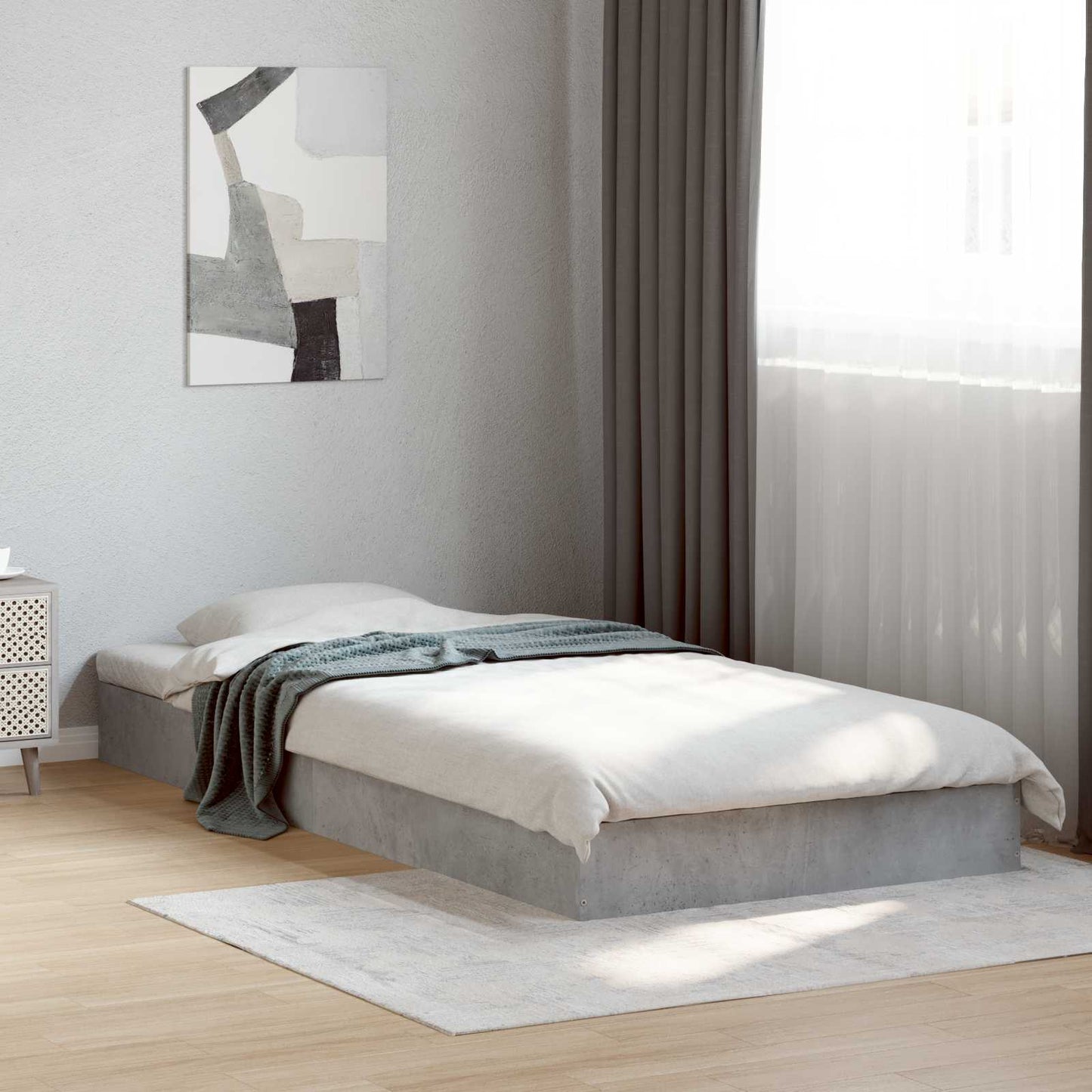 vidaXL Floor Bed Frame Concrete Grey 80 x 200 cm Engineered Wood 1