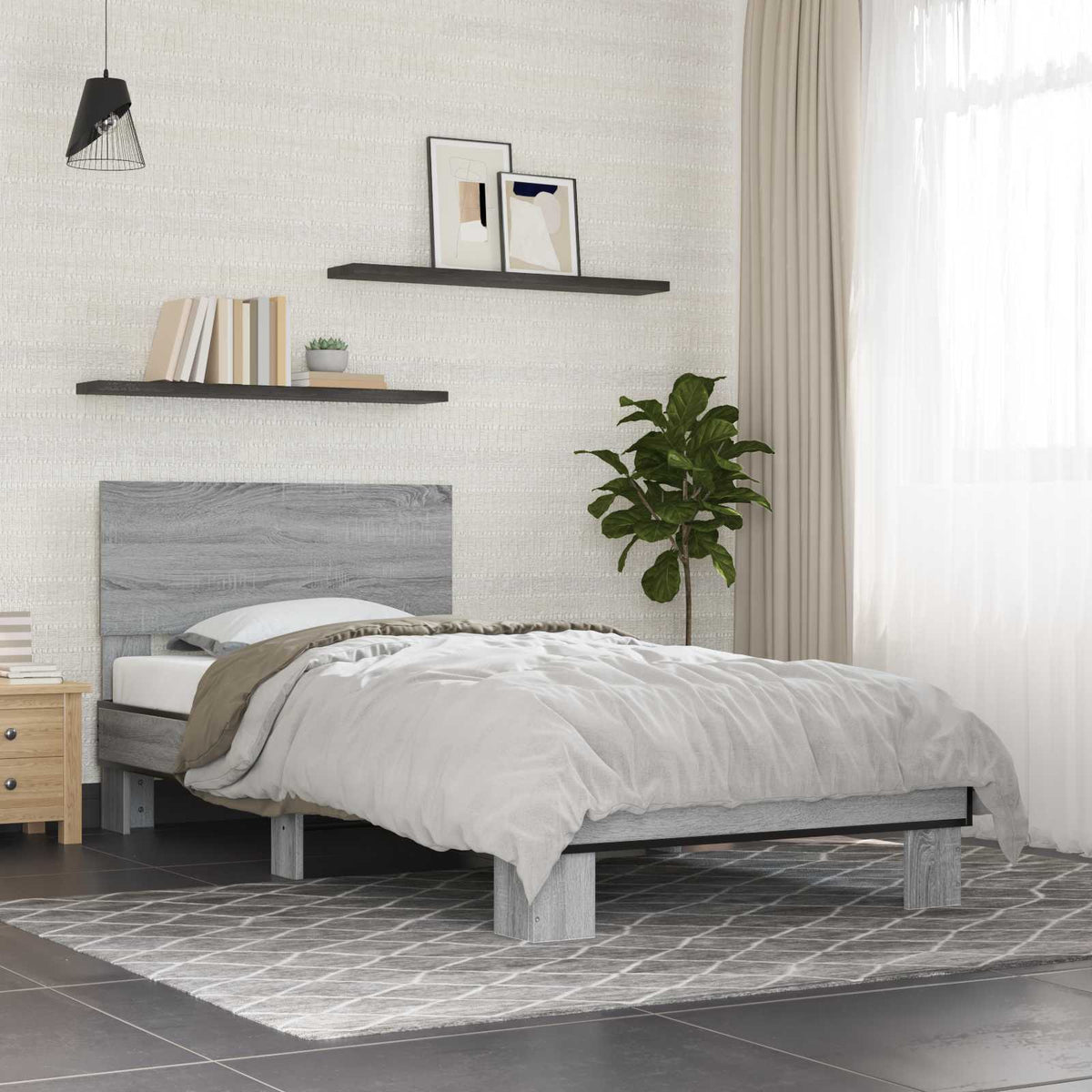 Bed Frame without Mattress Length 200 cm Grey Sonoma 80 cm