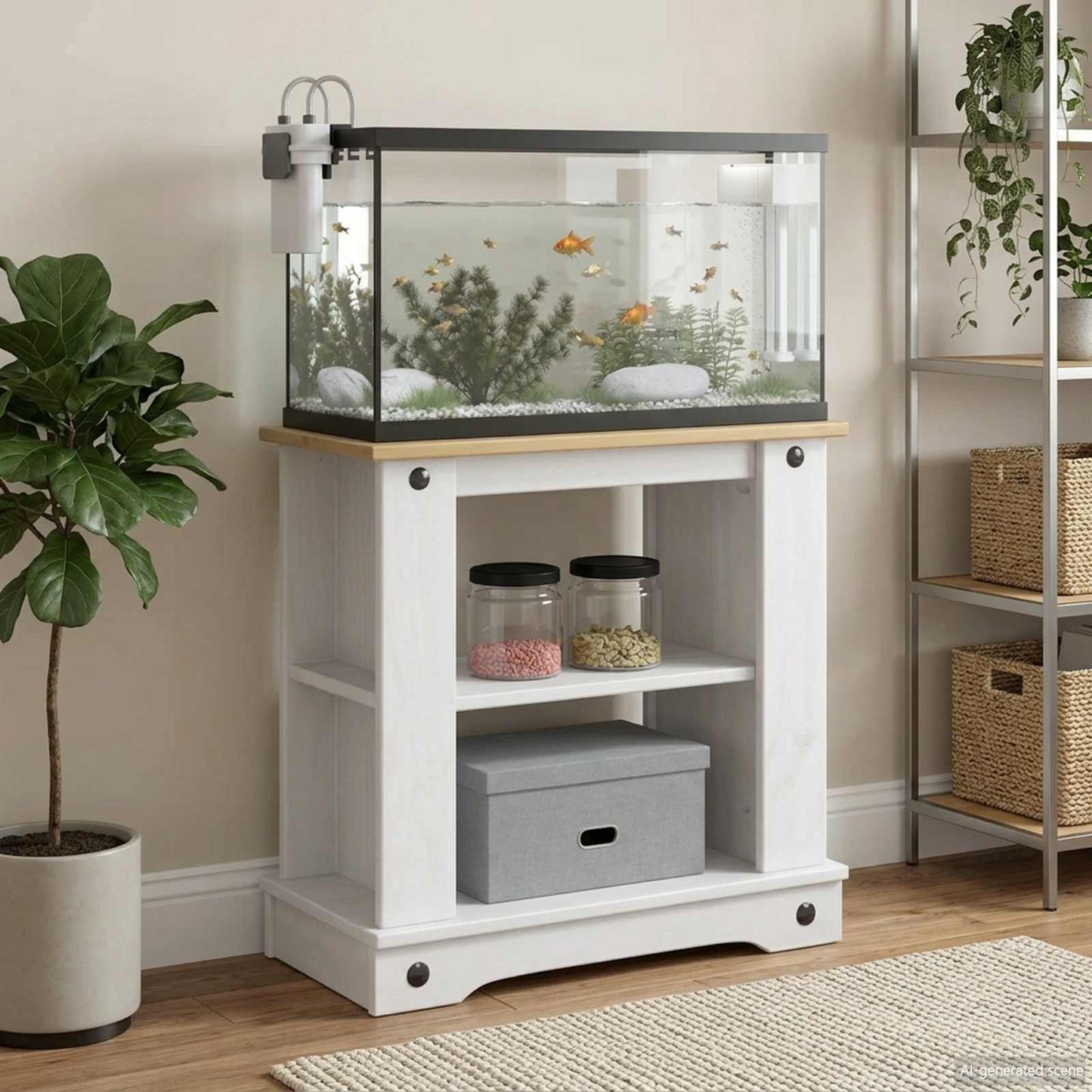vidaXL Aquarium Stand CORONA White and Brown 60 x 30 x 60 cm 150 kg 1