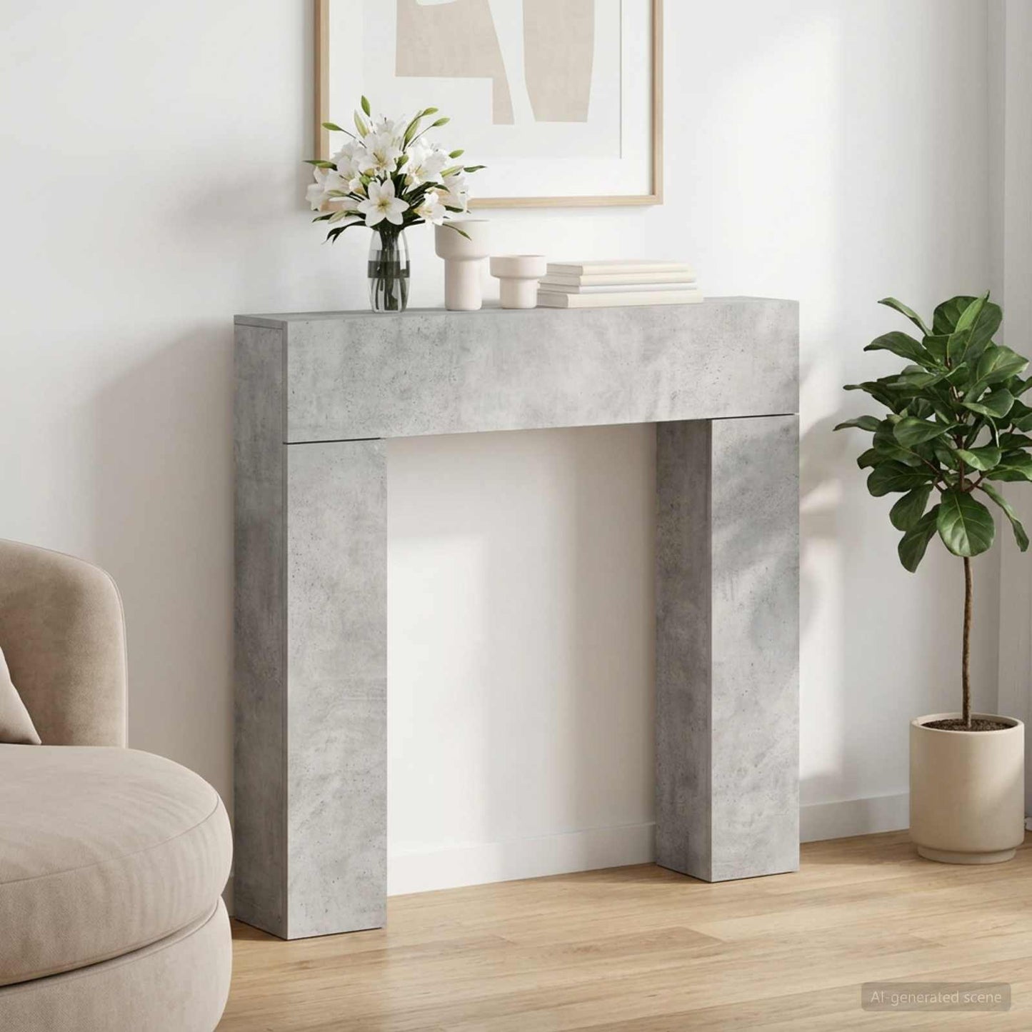 vidaXL Fireplace Surround Concrete Grey 102 x 18 x 100.5 cm 1
