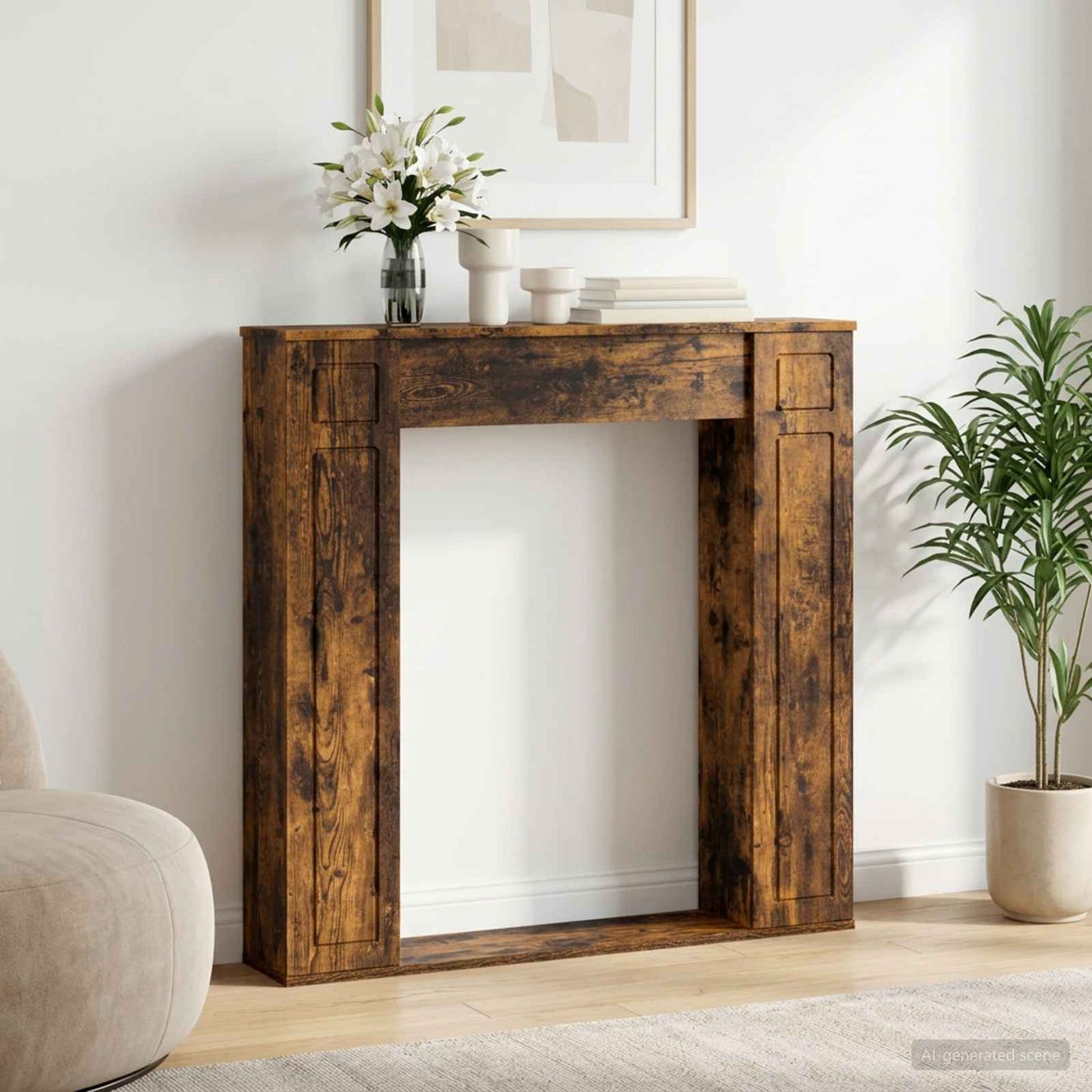 vidaXL Fireplace Surround Smoked Oak 100 x 20 x 100 cm Engineered Wood 1