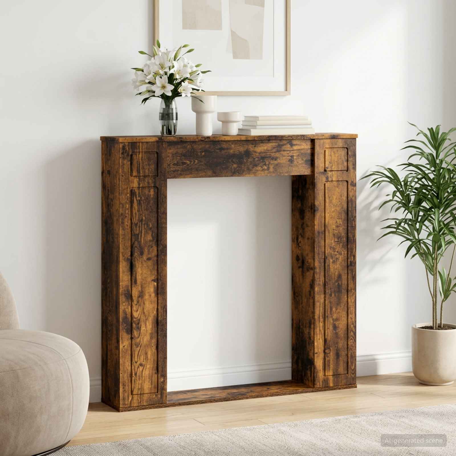 vidaXL Fireplace Surround Smoked Oak 100 x 20 x 100 cm Engineered Wood 1