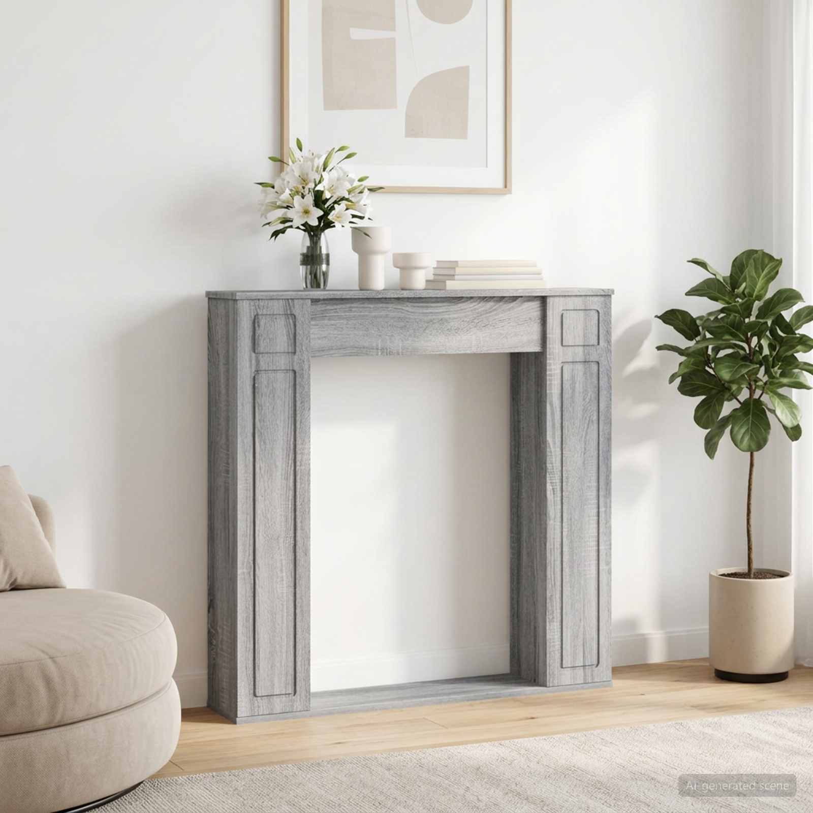 vidaXL Fireplace Surround Grey Sonoma 100 x 20 x 100 cm 1