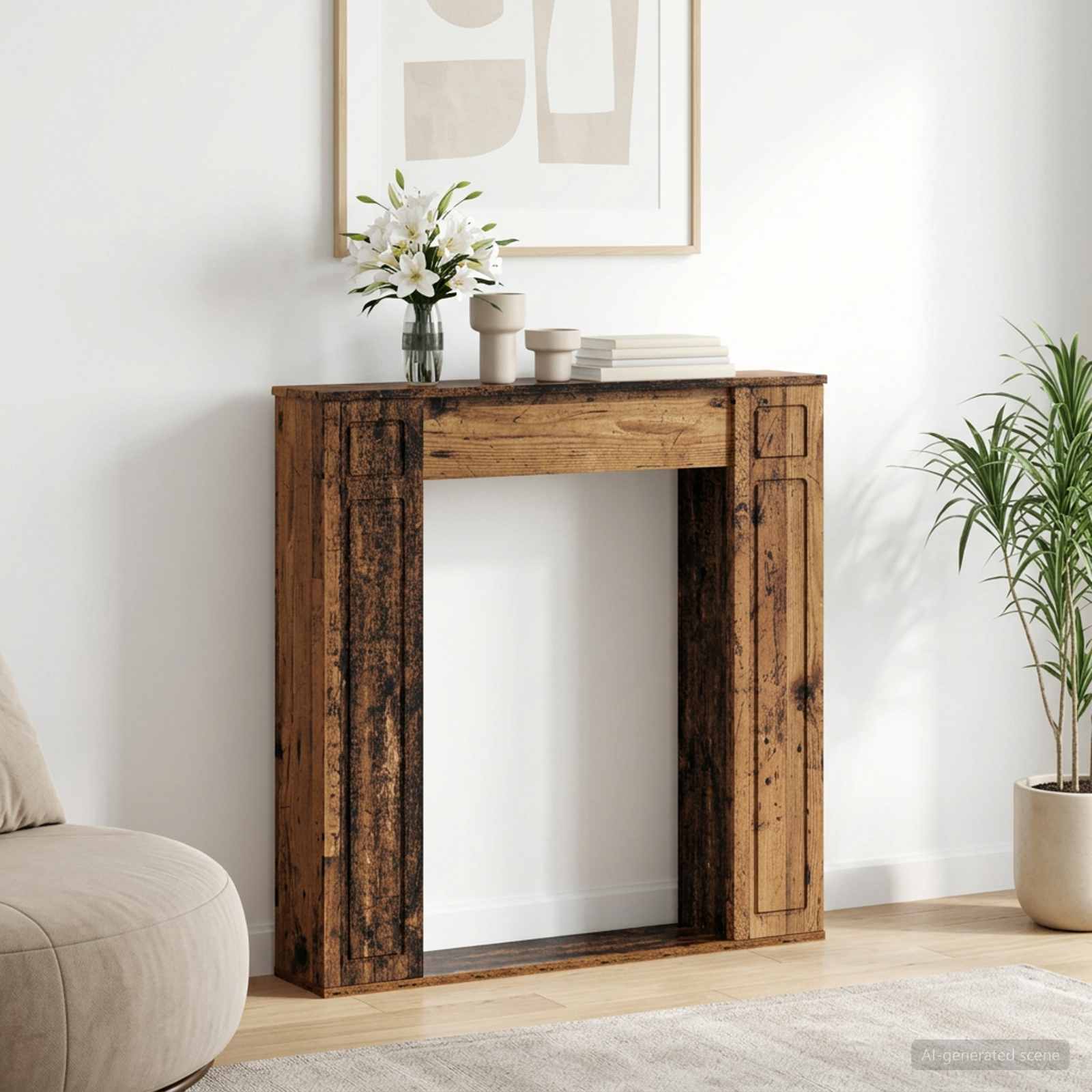 vidaXL Fireplace Surround Old Wood 100 x 20 x 100 cm Engineered Wood 1