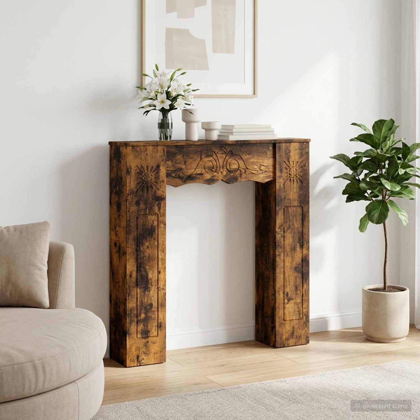 vidaXL Fireplace Surround Smoked Oak 102 x 20 x 102 cm Engineered Wood 1