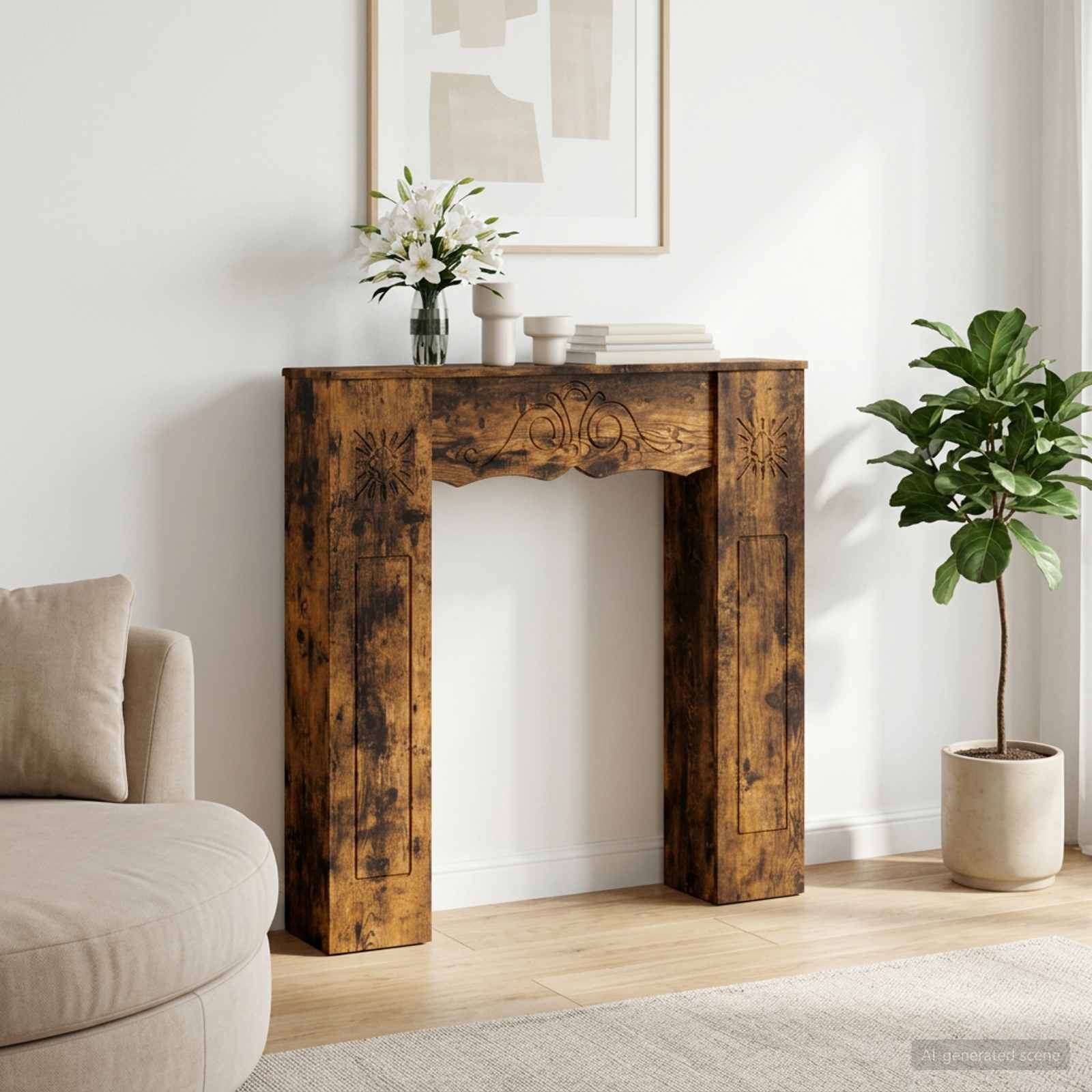 vidaXL Fireplace Surround Smoked Oak 102 x 20 x 102 cm Engineered Wood 1