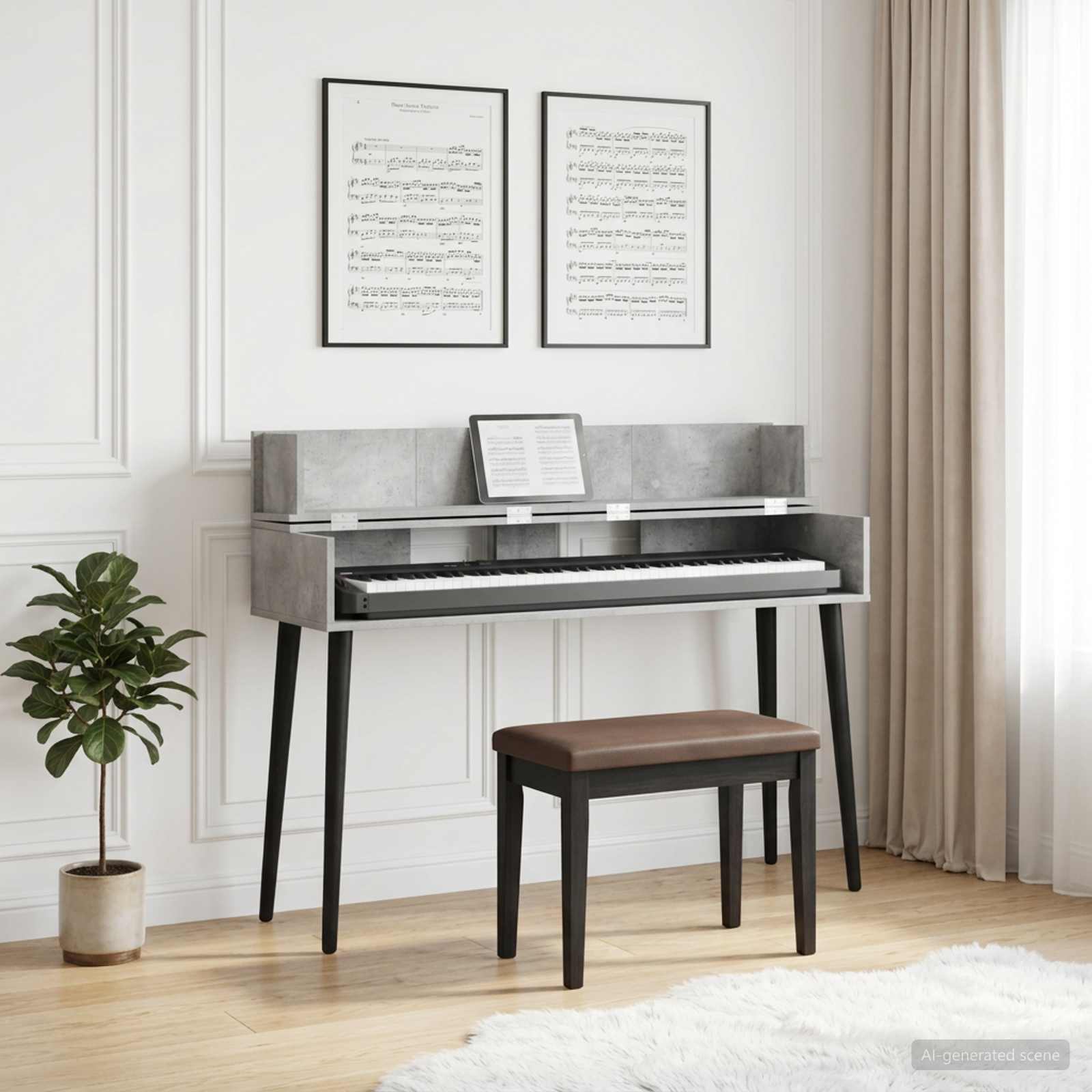 vidaXL Studio Desk Concrete Grey 130 x 40 x 19.5 cm Engineered Wood 1