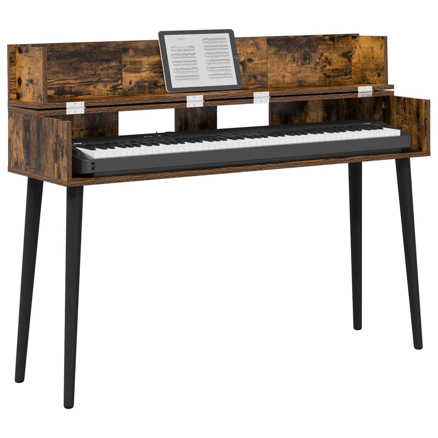 vidaXL Studio Desk Smoked Oak 130 x 40 x 19.5 cm Engineered Wood 3