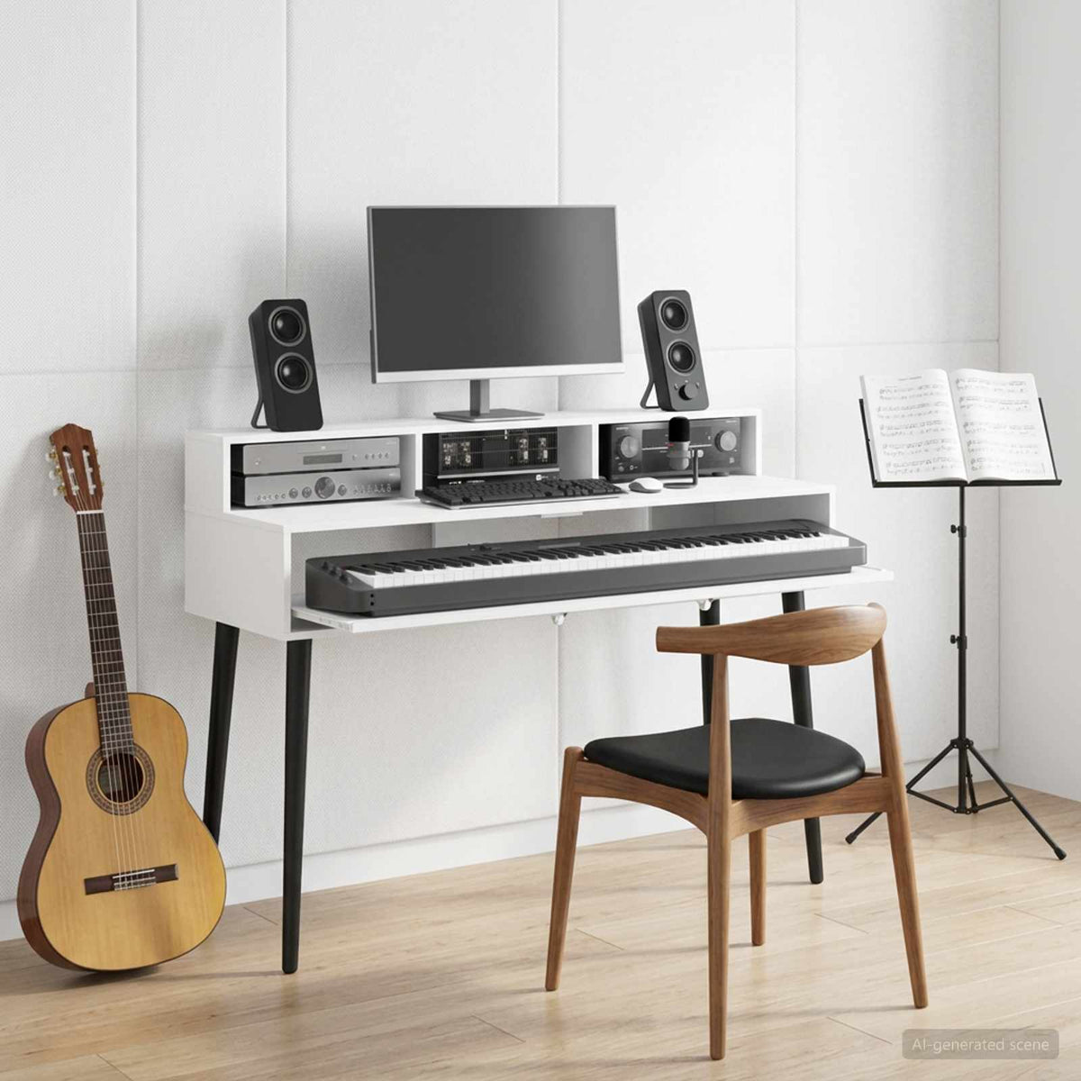 Studio Desk Engineered Wood 130 x 42.5 x 36 cm White