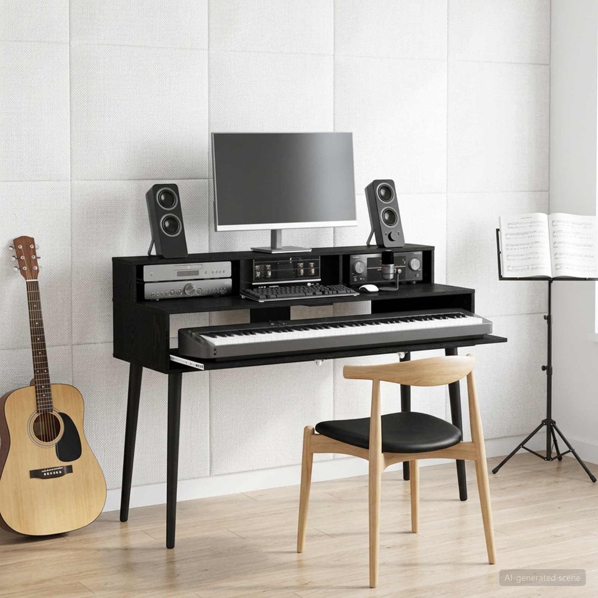 Studio Desk Engineered Wood 130 x 42.5 x 36 cm Black oak