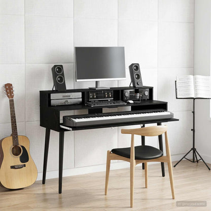 Studio Desk Engineered Wood 130 x 42.5 x 36 cm Black oak