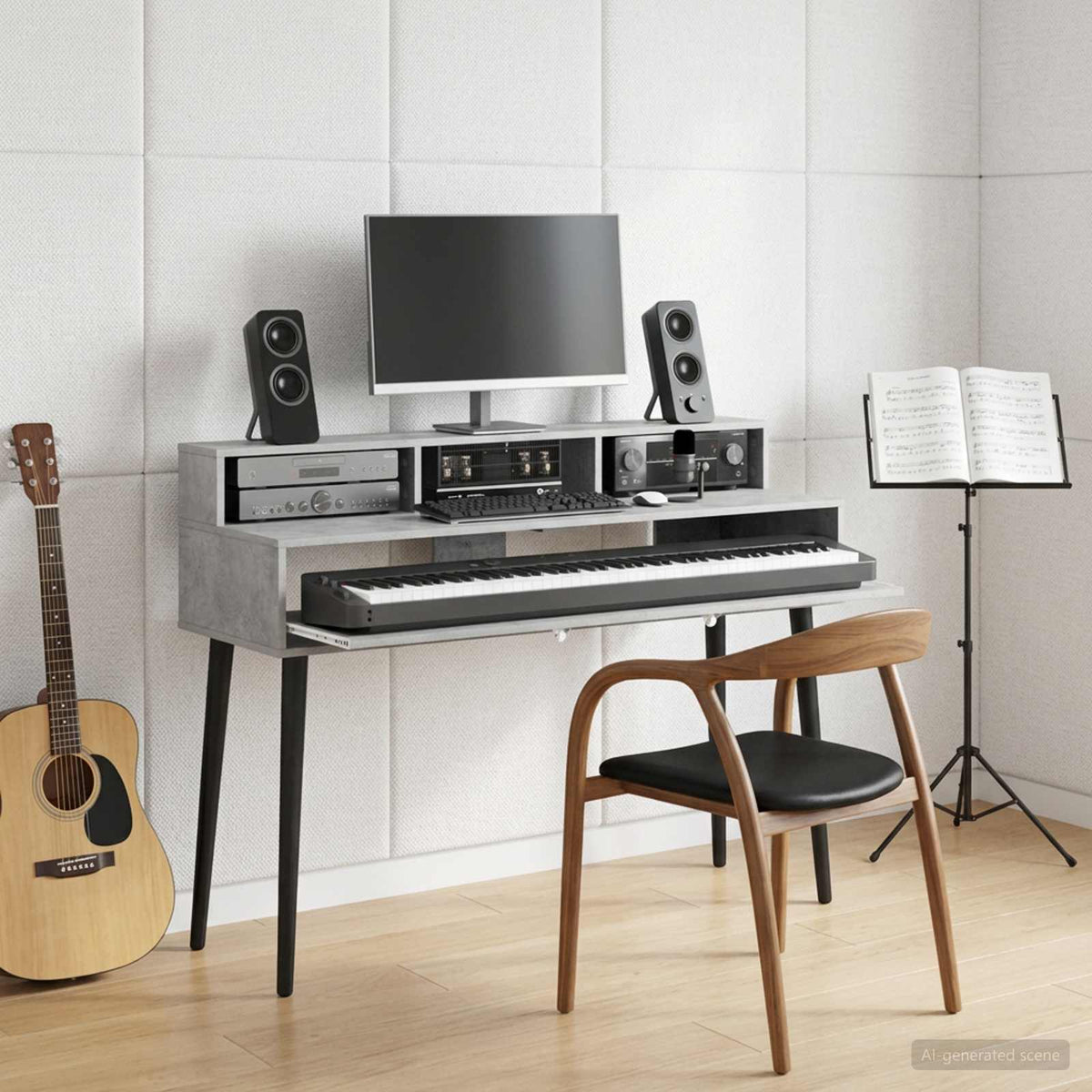 Studio Desk Engineered Wood 130 x 42.5 x 36 cm Concrete grey