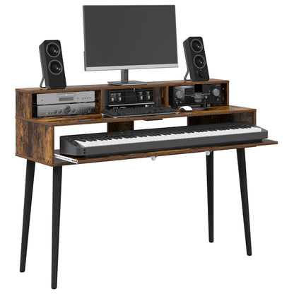 vidaXL Studio Desk Smoked Oak 130 x 42.5 x 36 cm Engineered Wood 3