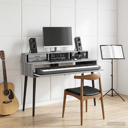 vidaXL Studio Desk Grey Sonoma 110 x 42.5 x 36 cm Engineered Wood 1