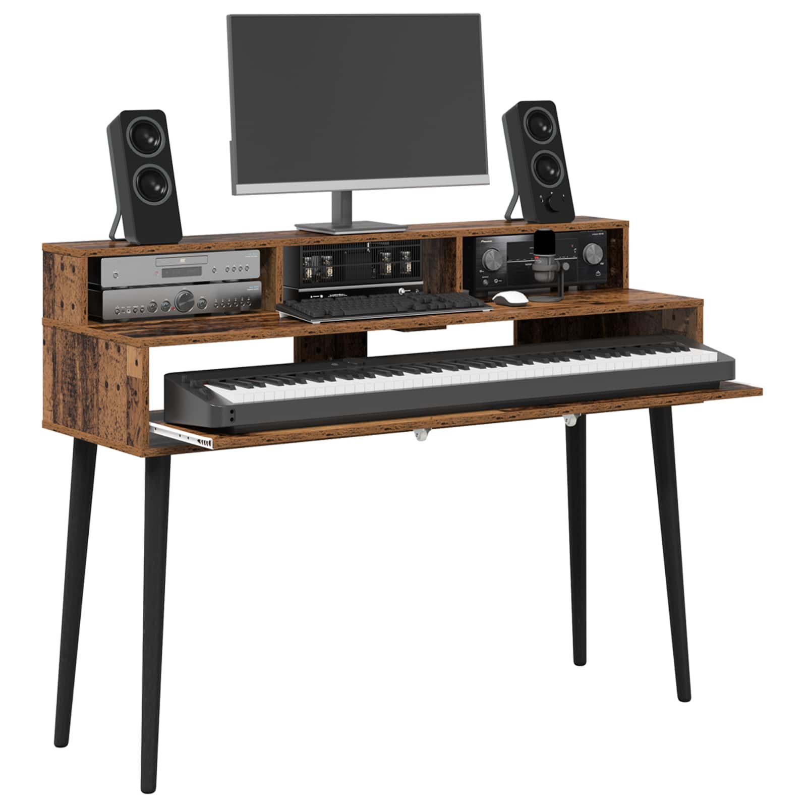vidaXL Studio Desk Oak Wood 110 x 42.5 x 36 cm Engineered Wood 3