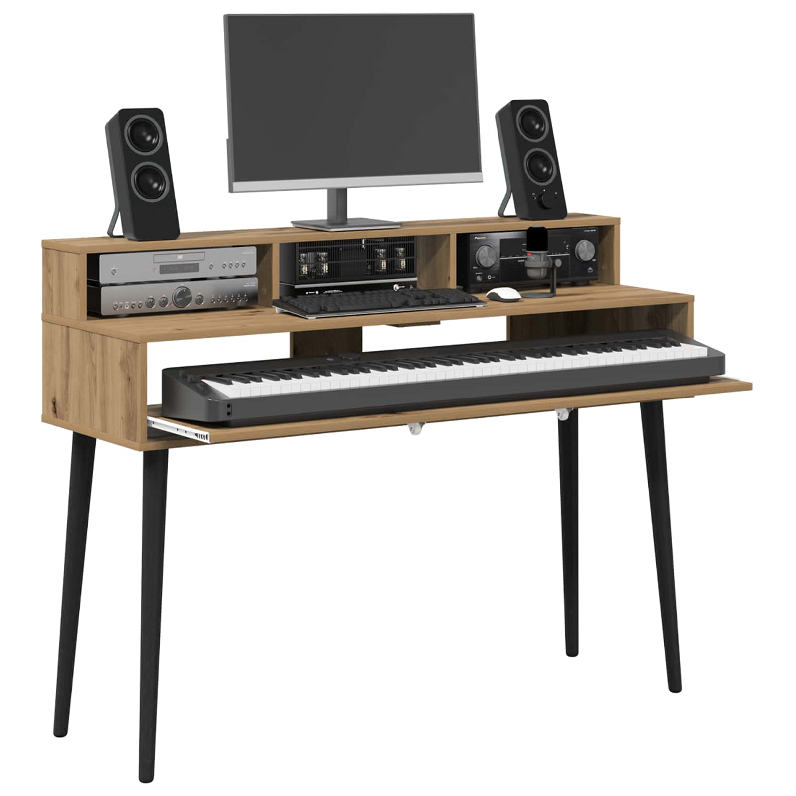 vidaXL Studio Desk Artisan Oak 110 x 42.5 x 36 cm Engineered Wood 3