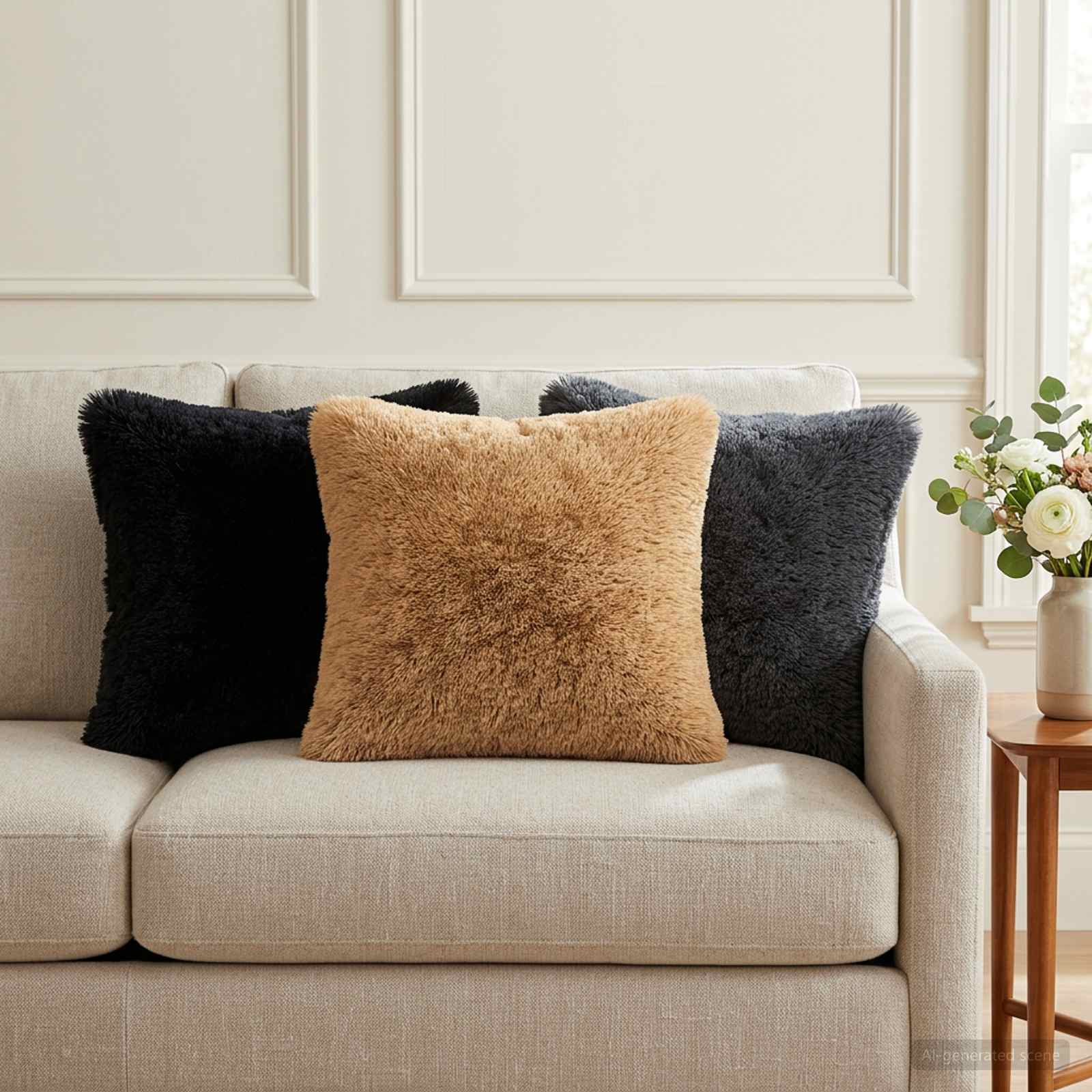 vidaXL Cushion with Pillow HEERLEN 6 pcs Taupe PV Fleece 1