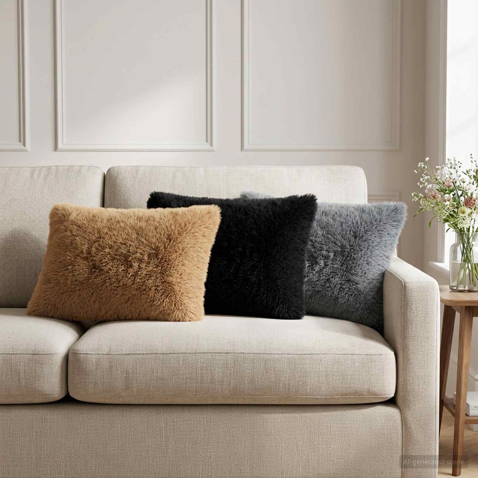 vidaXL Cushion with Pillow HEERLEN 6 pcs Taupe PV Fleece 1