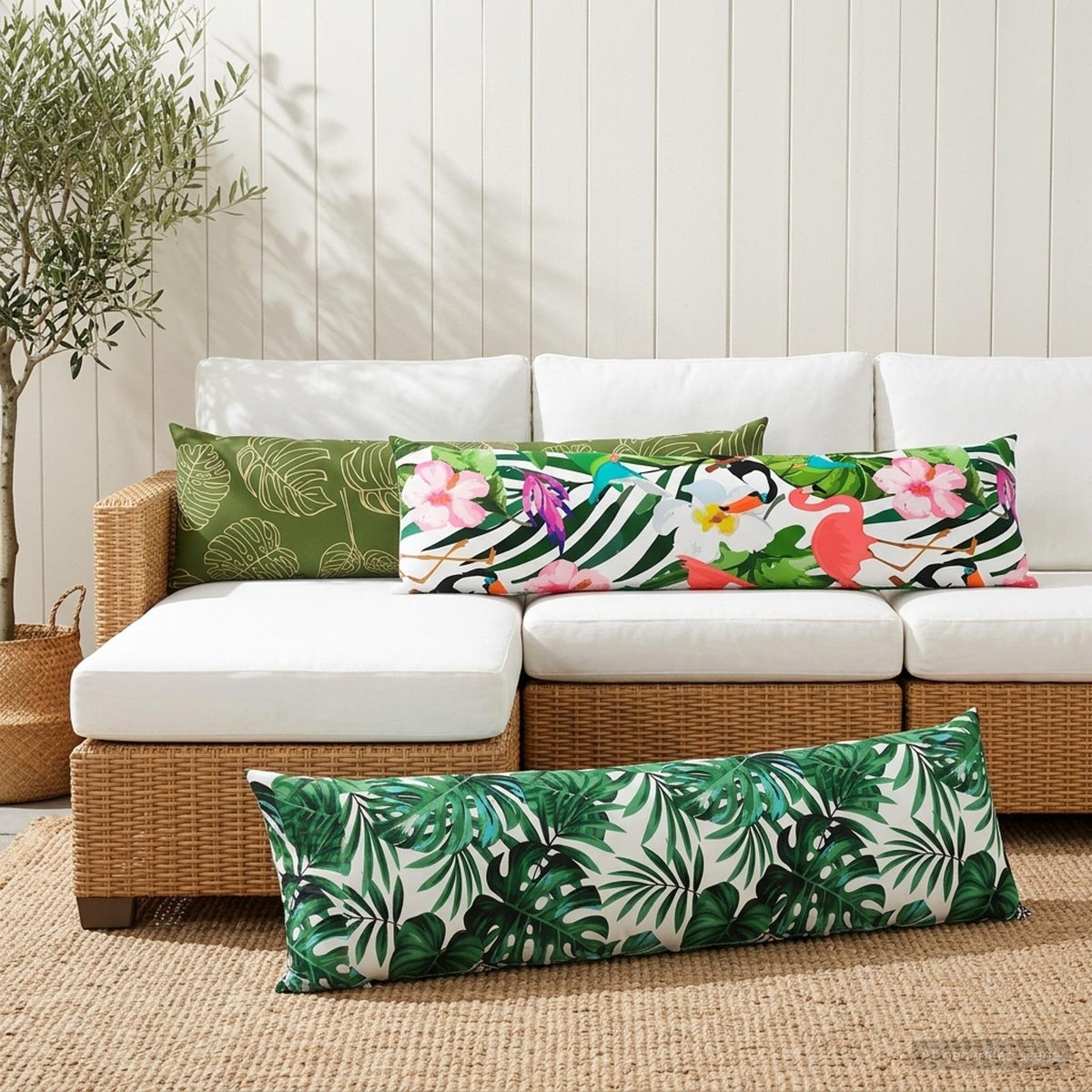 Throw Pillow HEERLEN Polyester 2 Leaf pattern 40 x 145 cm