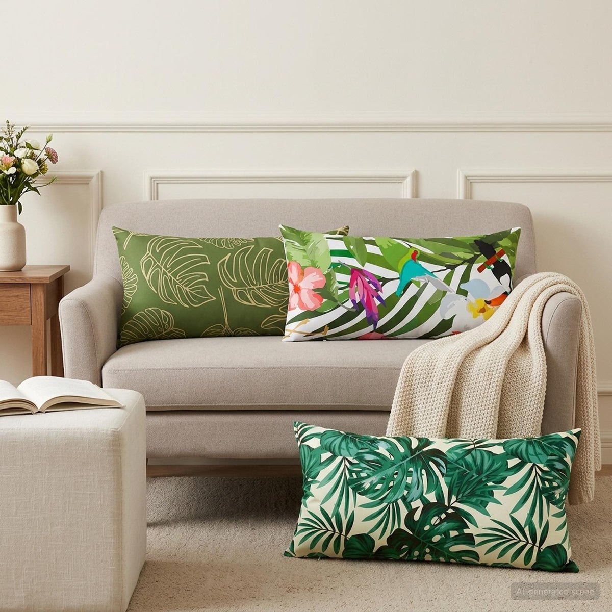 Throw Pillow HEERLEN Polyester 6 40 x 80 cm Leaf design